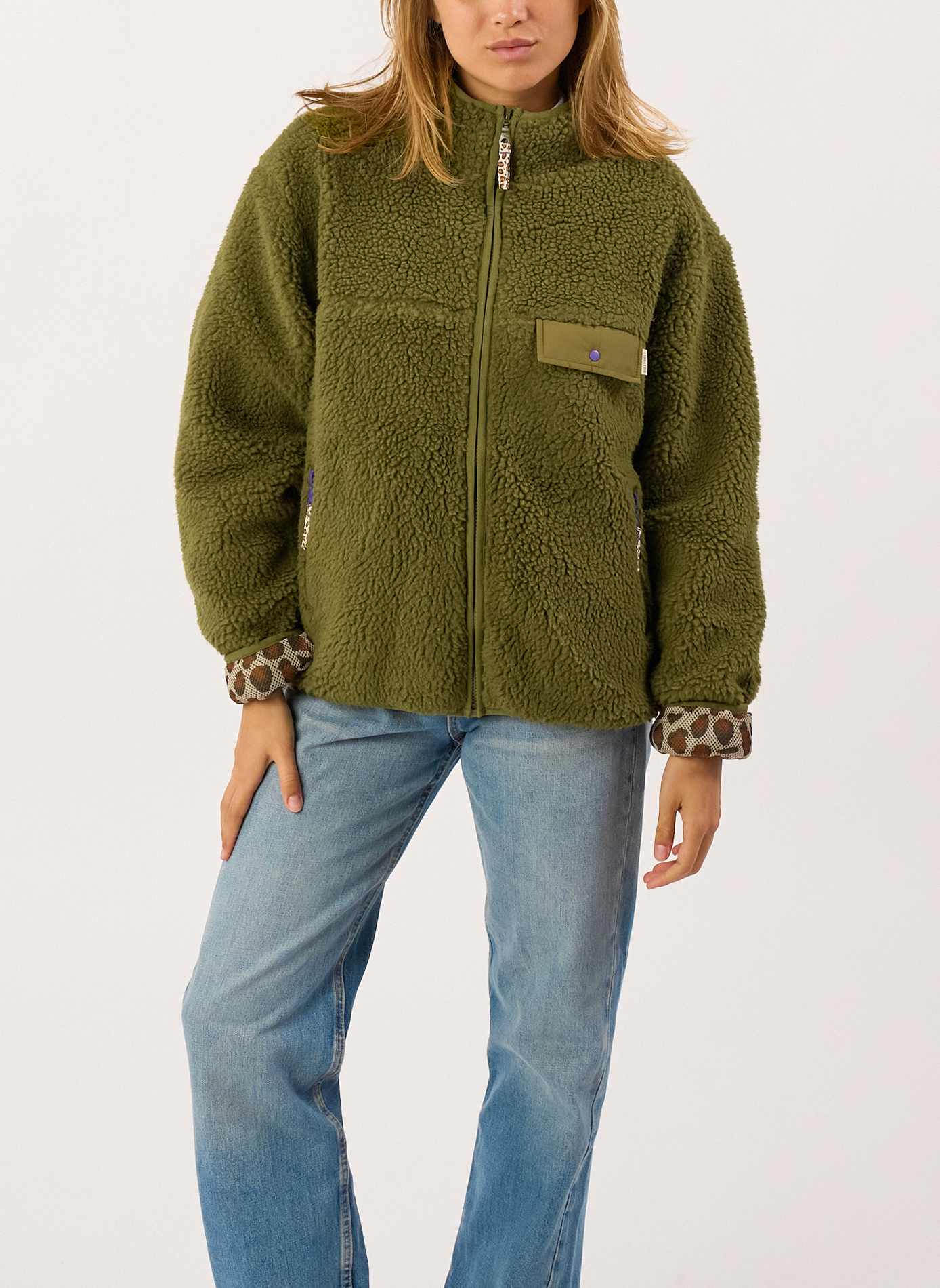 Veste sherpa zippée manches longues BILLYBELT Vert