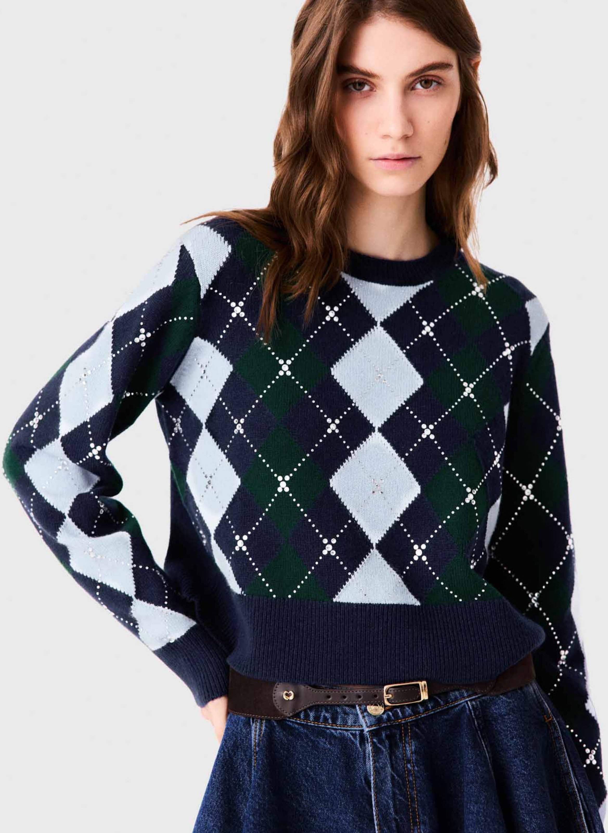 Pull droit en laine MAJE Bleu