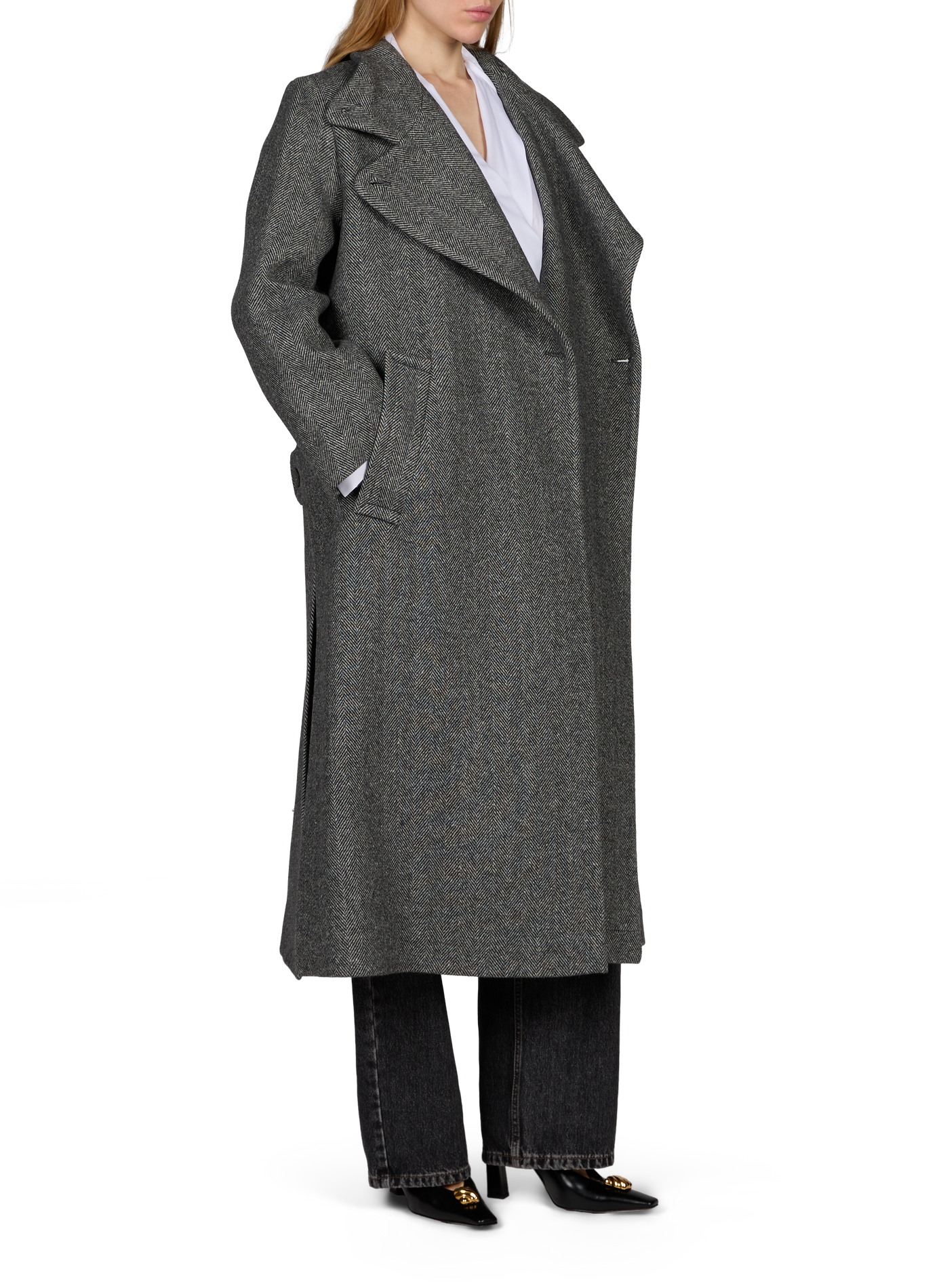 Oversized printed wool blend coat MARGAUX LONNBERG Grey