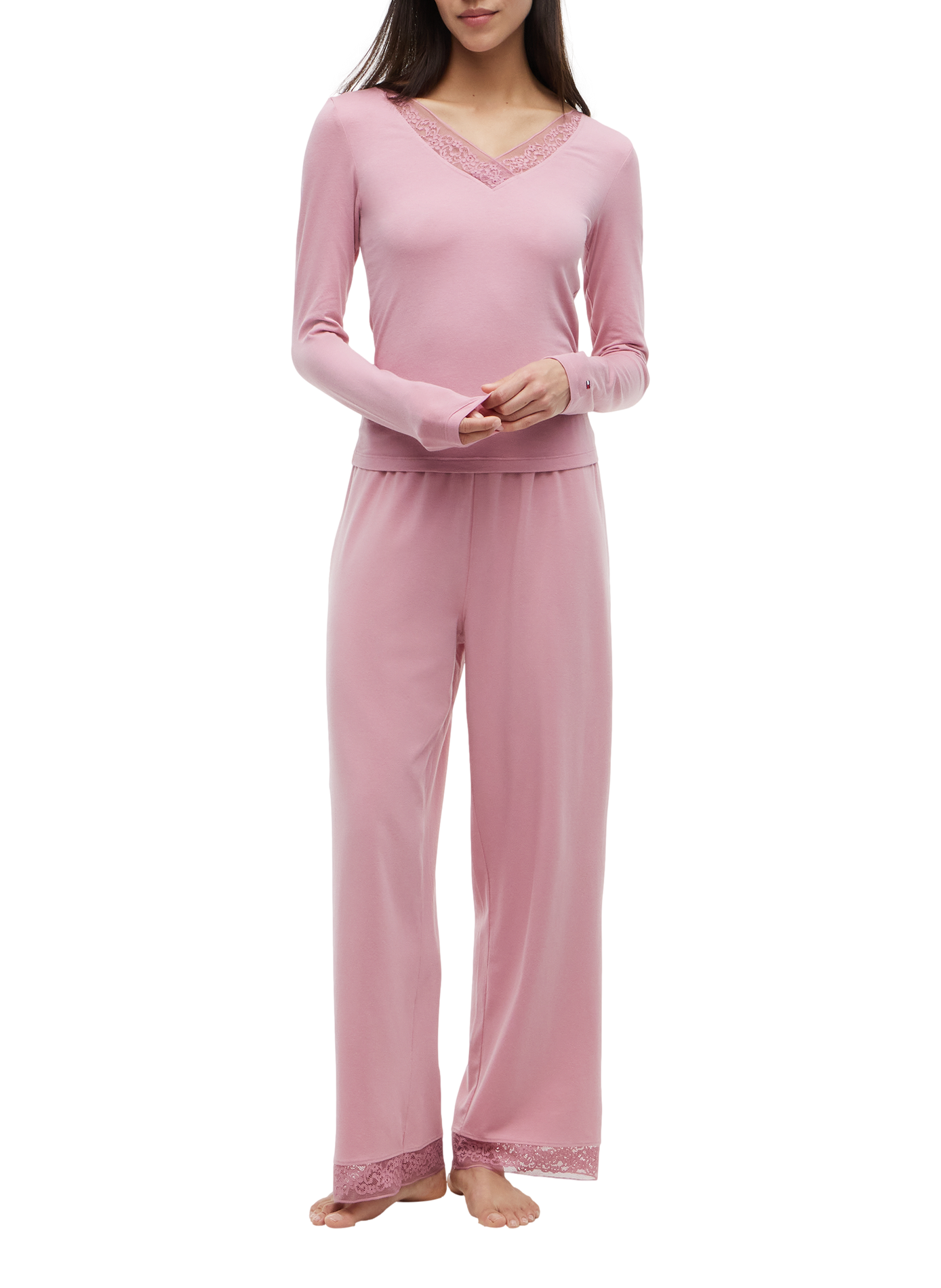 Plain fluid straight-leg elasticated trousers TOMMY HILFIGER Pink