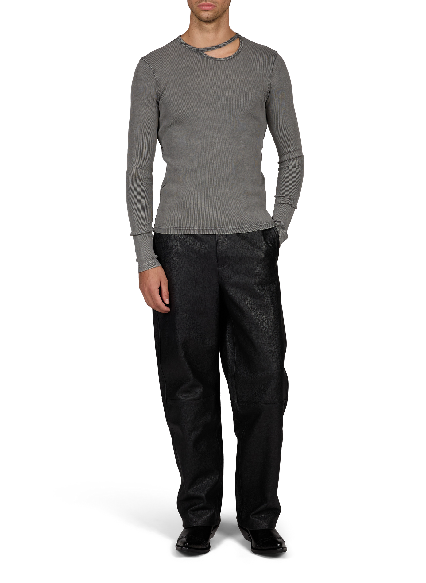 Gerade geschnittenes T-Shirt aus Rippstoff LOUIS GABRIEL NOUCHI Grau