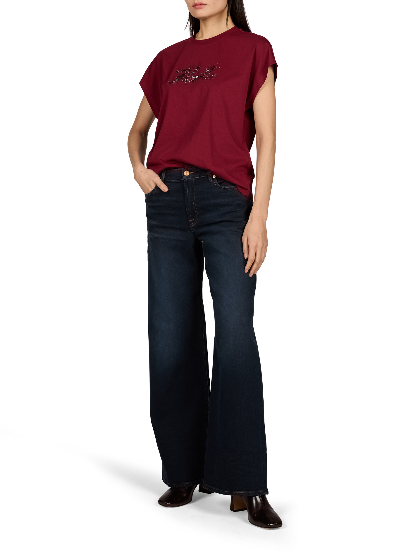 T-shirt dritta in cotone con logo KARL LAGERFELD Rosso