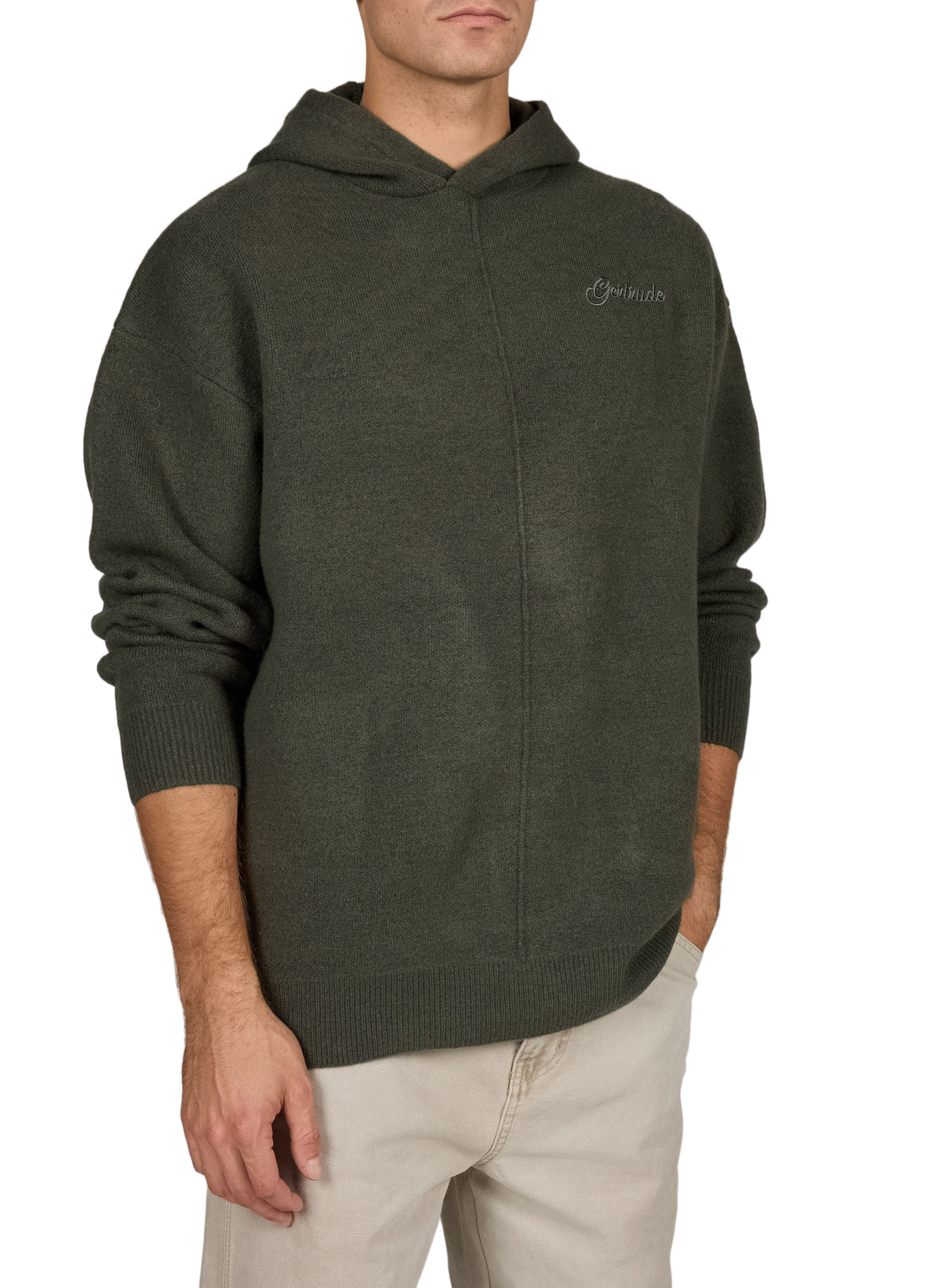 Plain knit hooded hoodie GERTRUDE Green