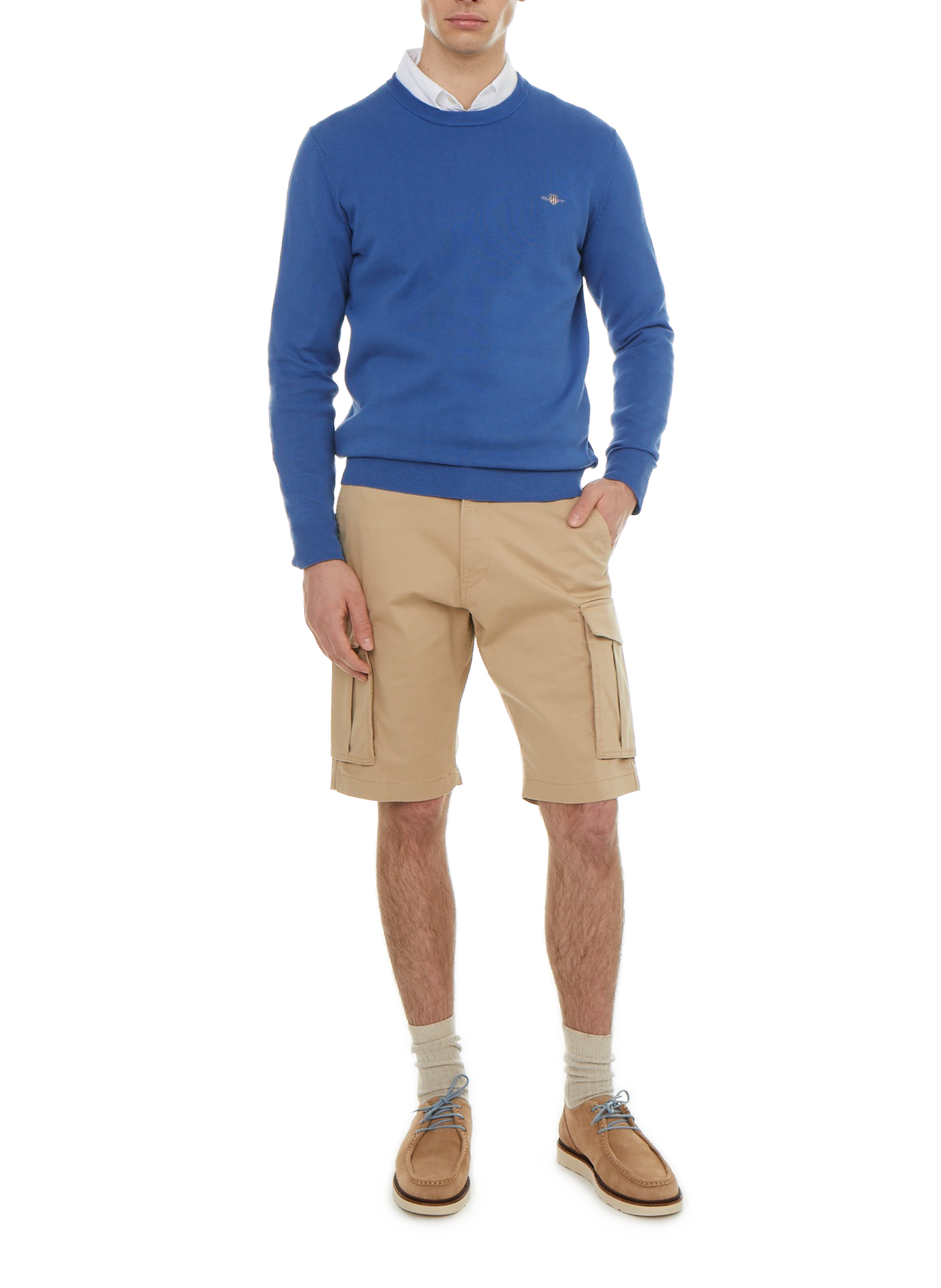 Pull col rond en coton Bleu