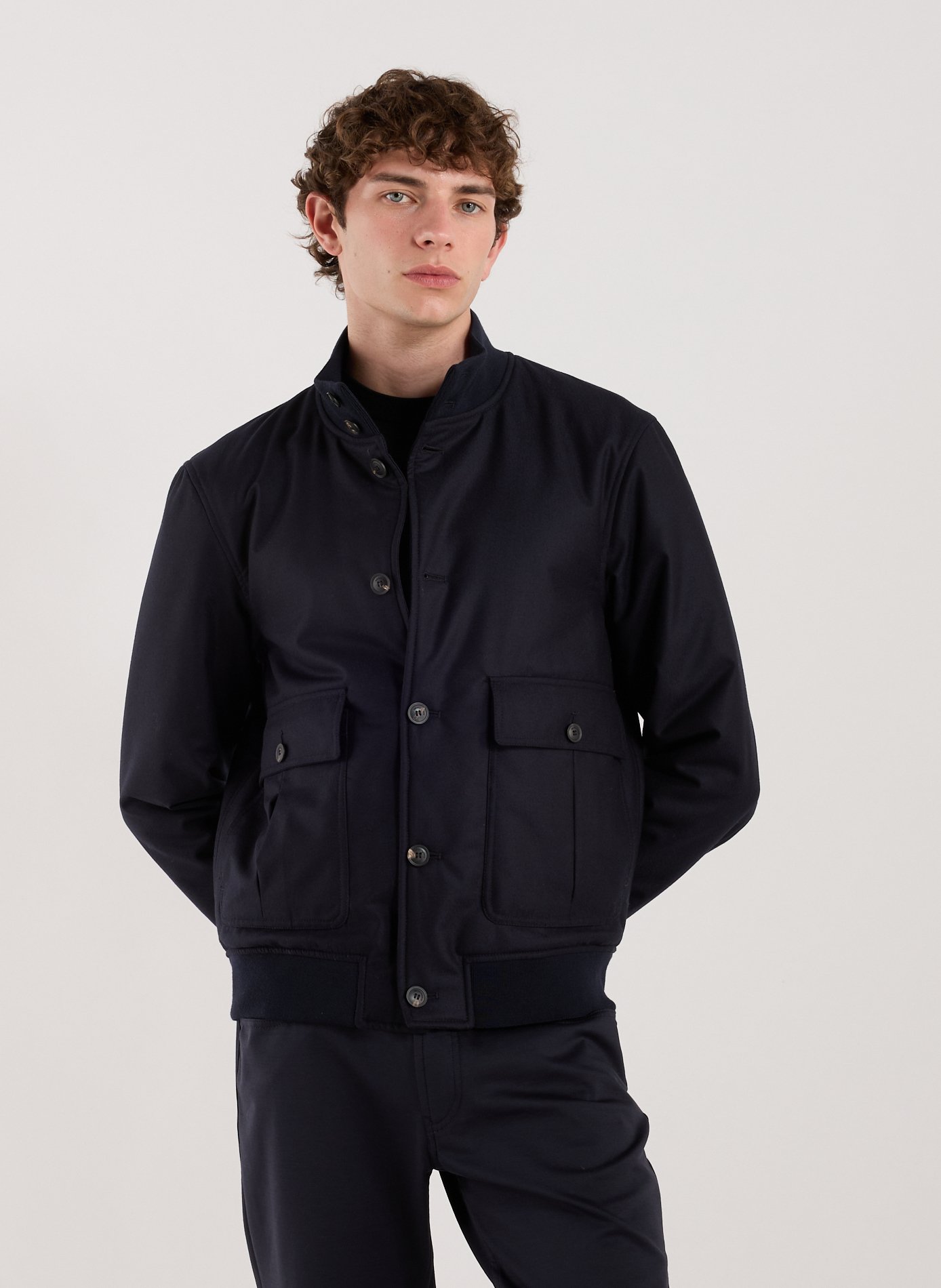 EMPORIO ARMANI Wool stand-up collar jacket Blue