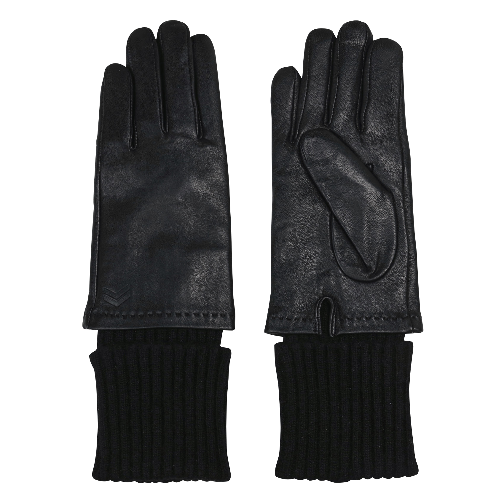 IKKS Gants en cuir à finition laine Noir