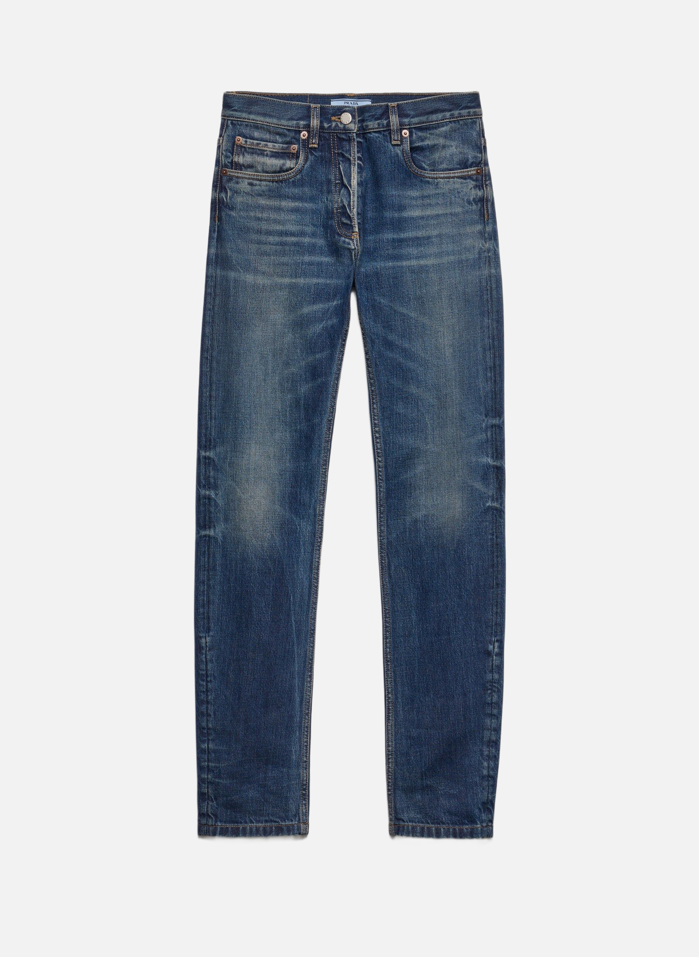 Jean en denim selvedge ajusté PRADA Bleu