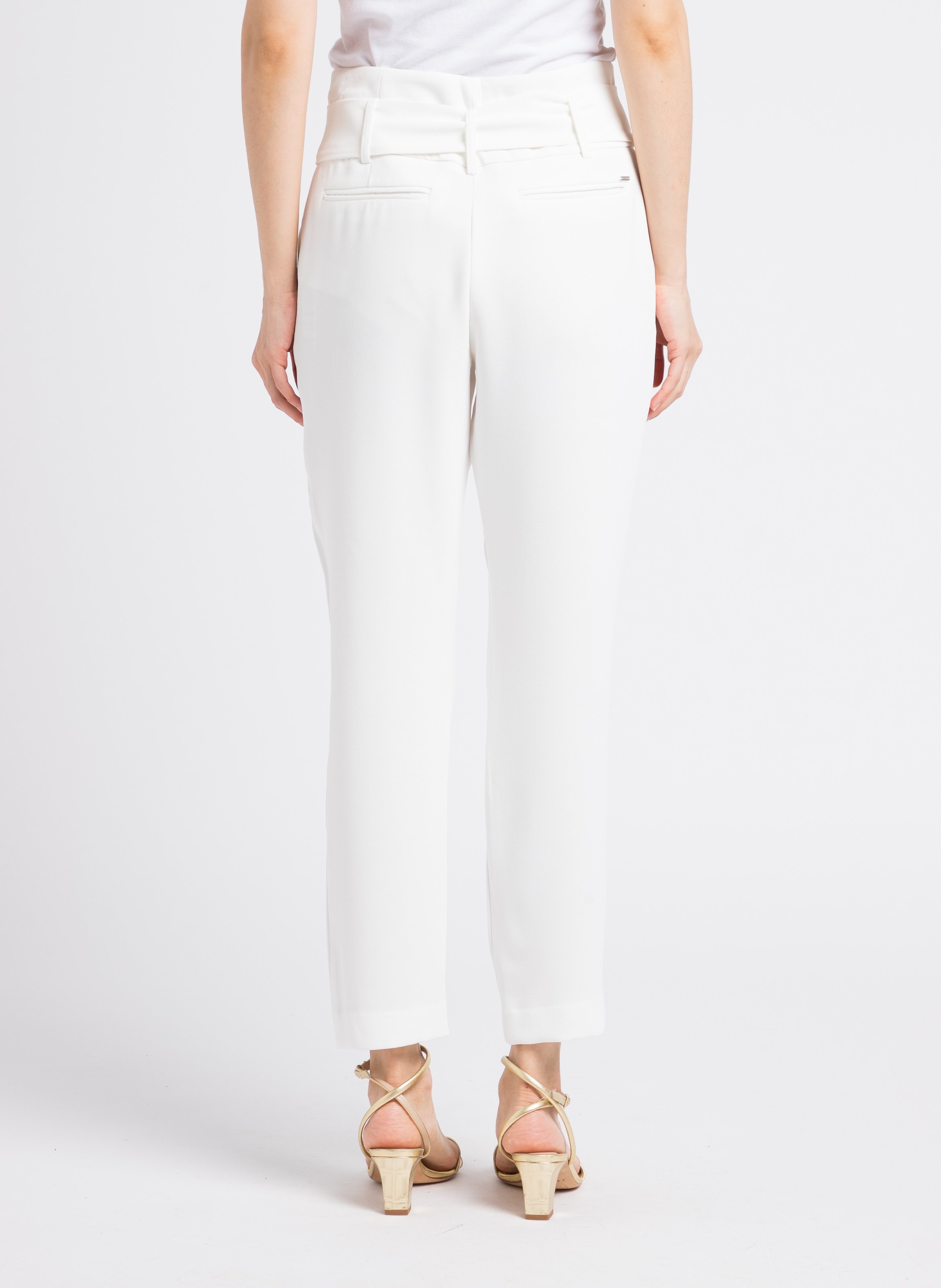 Pantalon carotte taille haute ceinturée IKKS Blanc