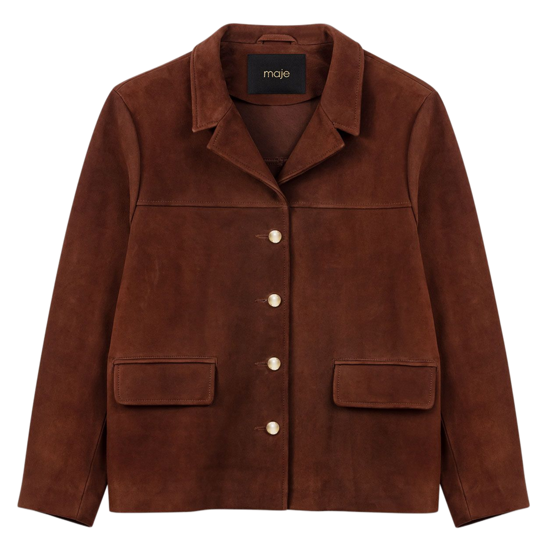 Veste col classique en cuir velours MAJE Marron