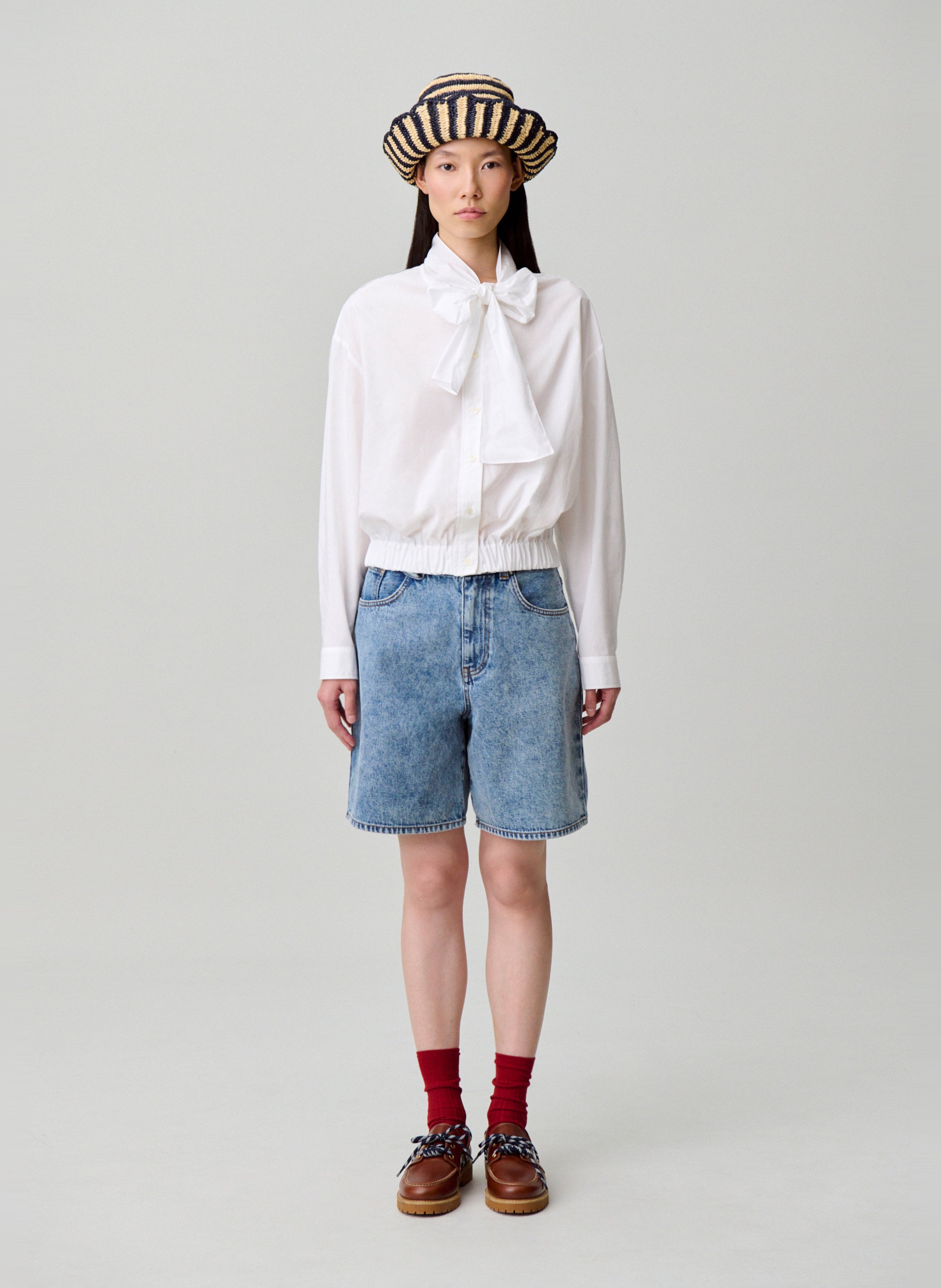 Chemise droite col lavallière en coton CLAUDIE PIERLOT Blanc