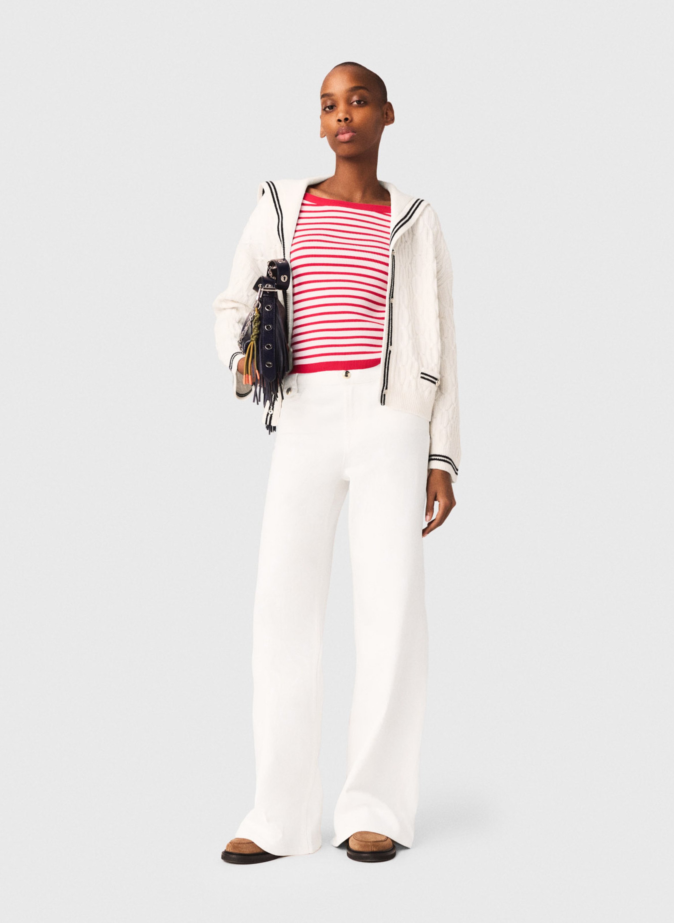 Gilet droit col rabattu en laine tricotée MAJE Beige