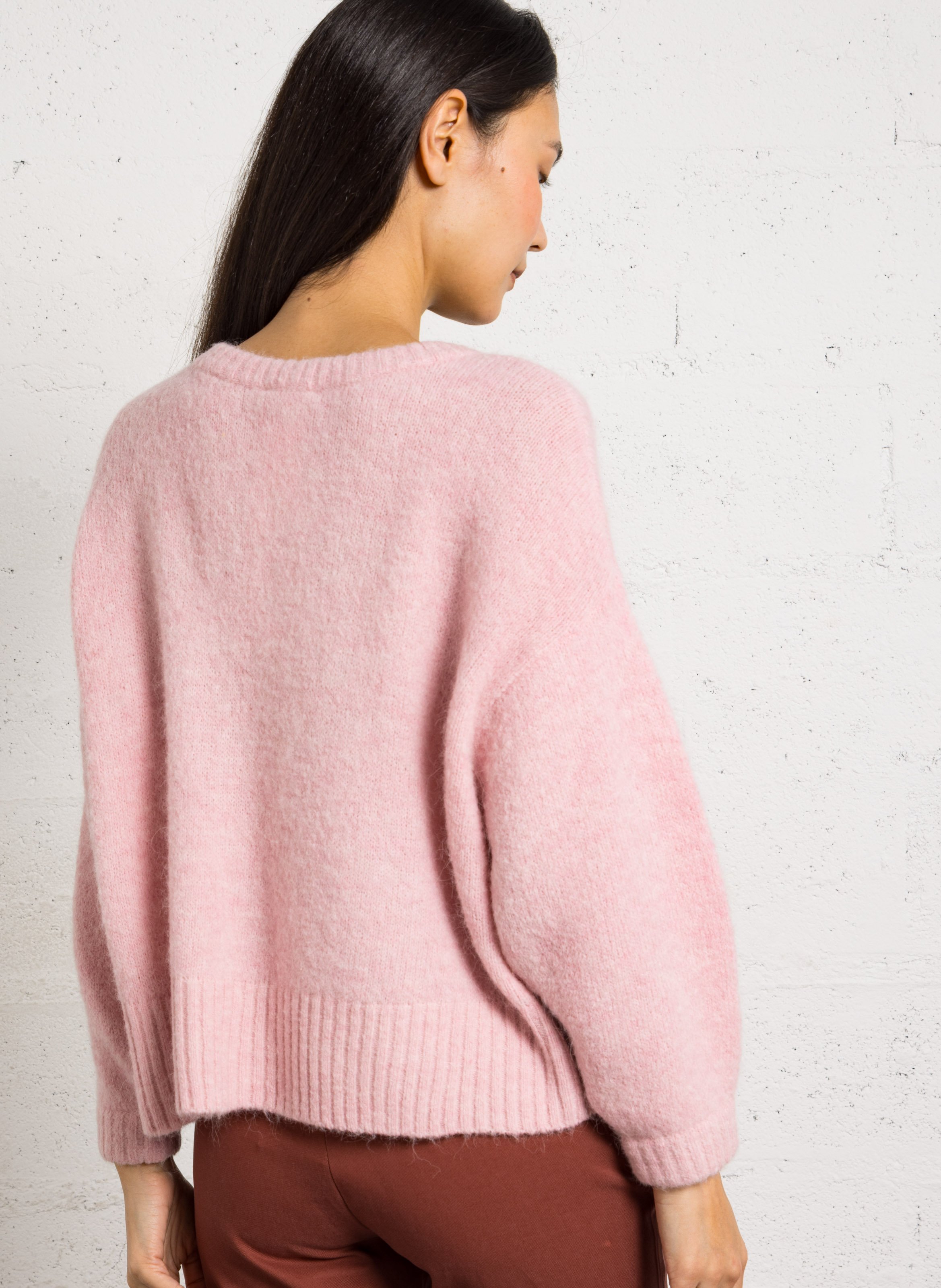 Pull oversize col rond en maille east AMERICAN VINTAGE Rose