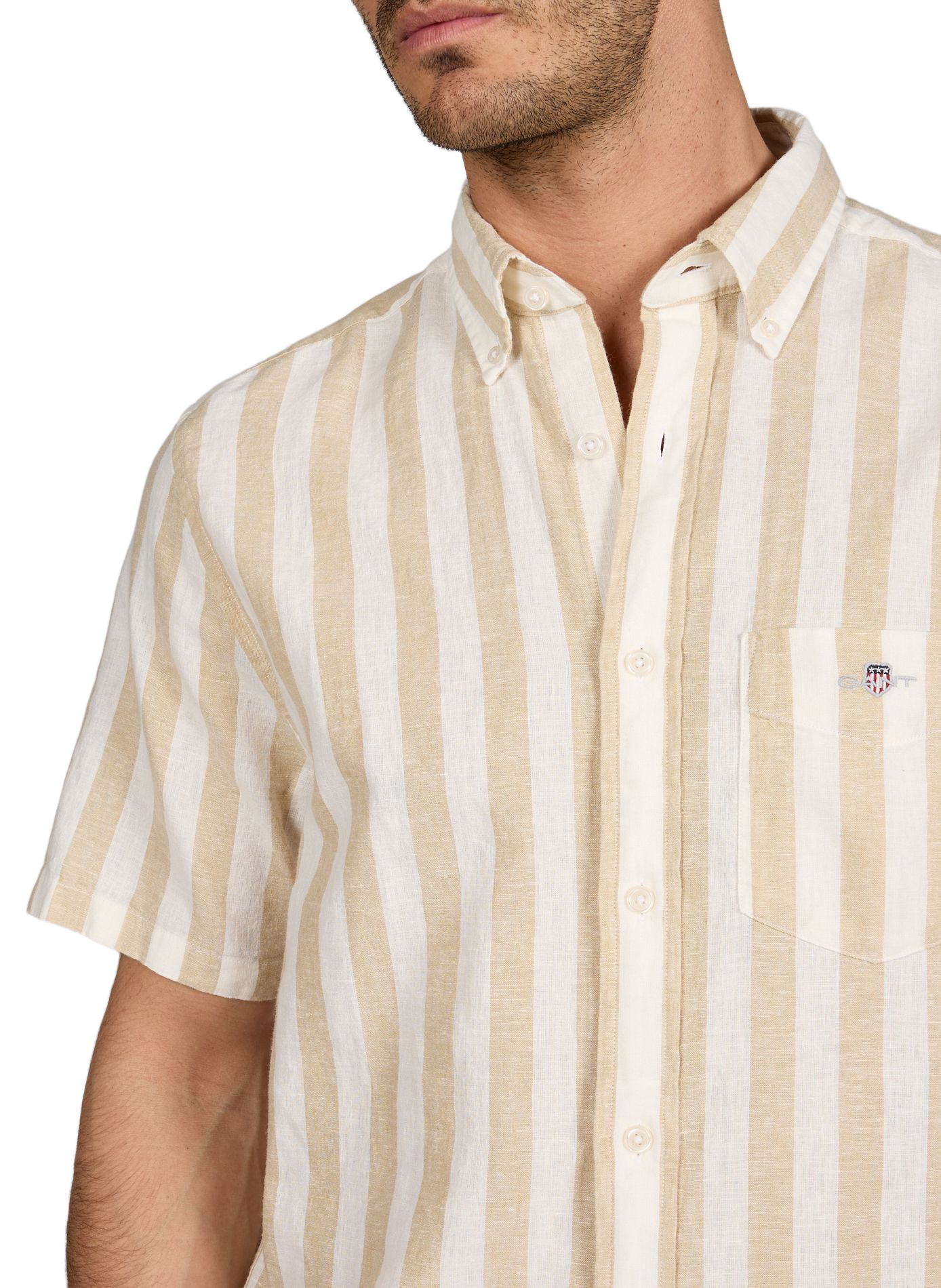 Camisa recta a rayas de lino mezclado GANT Beige