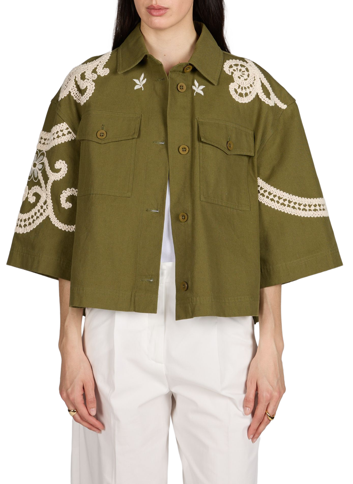 Embroidered cotton jacket MAX MARA WEEK END Khaki