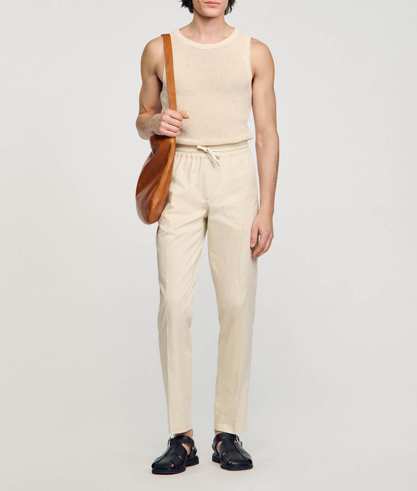Pantalon chino avec cordon en coton mélangé SANDRO Beige