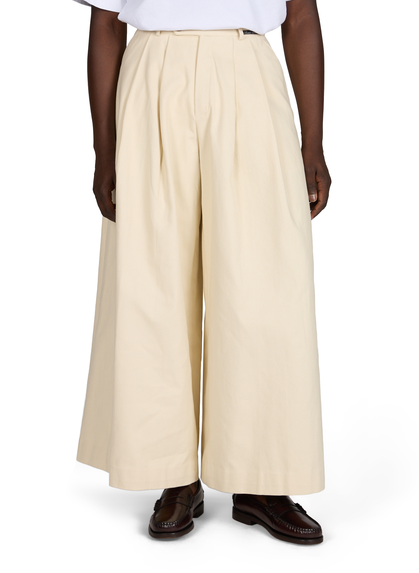 Pantalon large à plis en coton  RENÈ Blanc