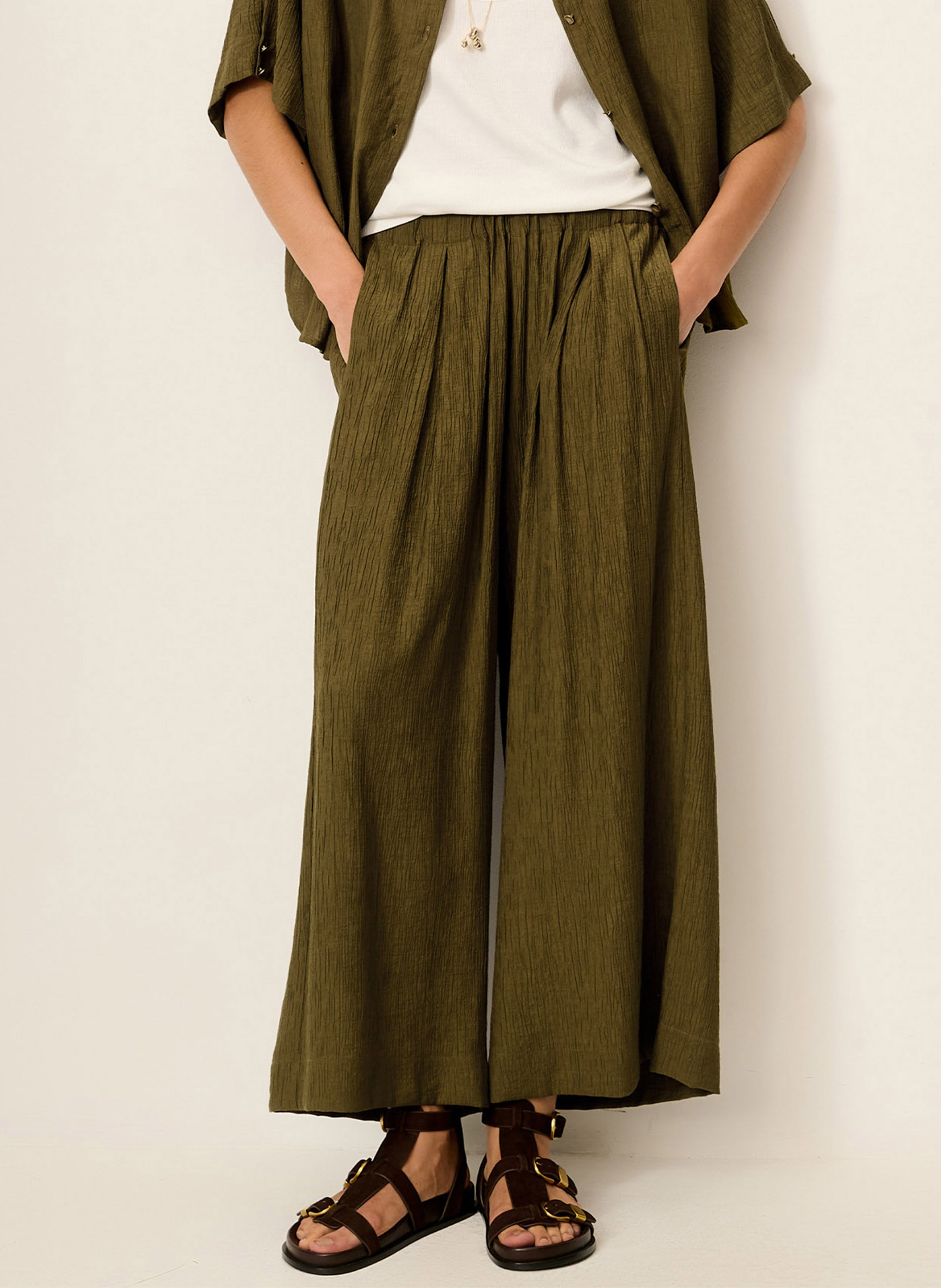 Pantalon large 7/8ème en linon antique isla minima SESSUN Kaki