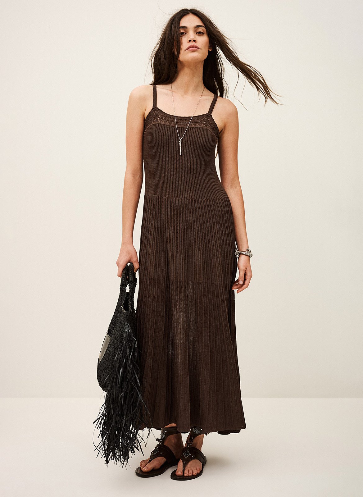 Robe longue ample à bretelles noto BA&SH Marron