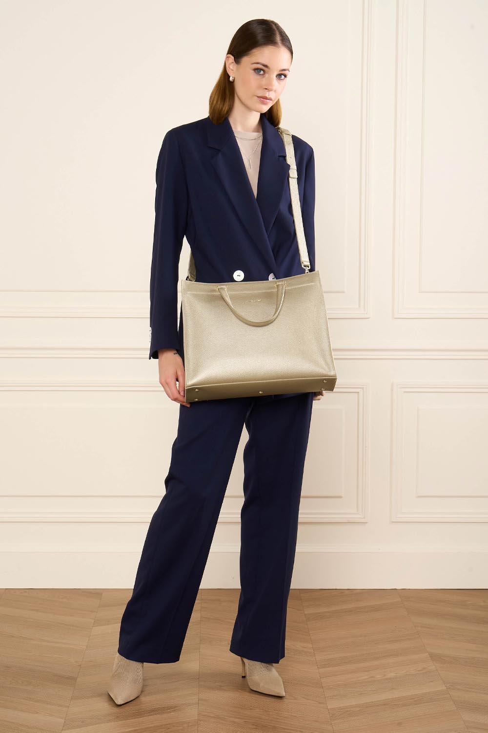 Grand sac cabas main - foulonné double daily LANCASTER Doré