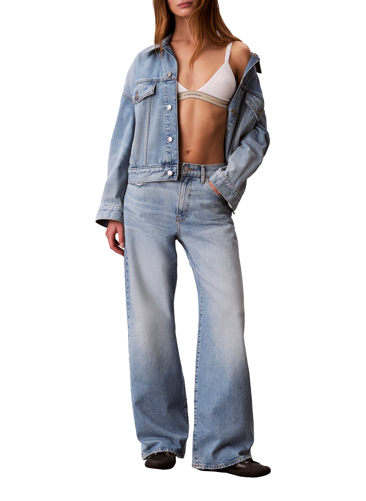 Wide-leg high-waisted cotton jeans CALVIN KLEIN Blue