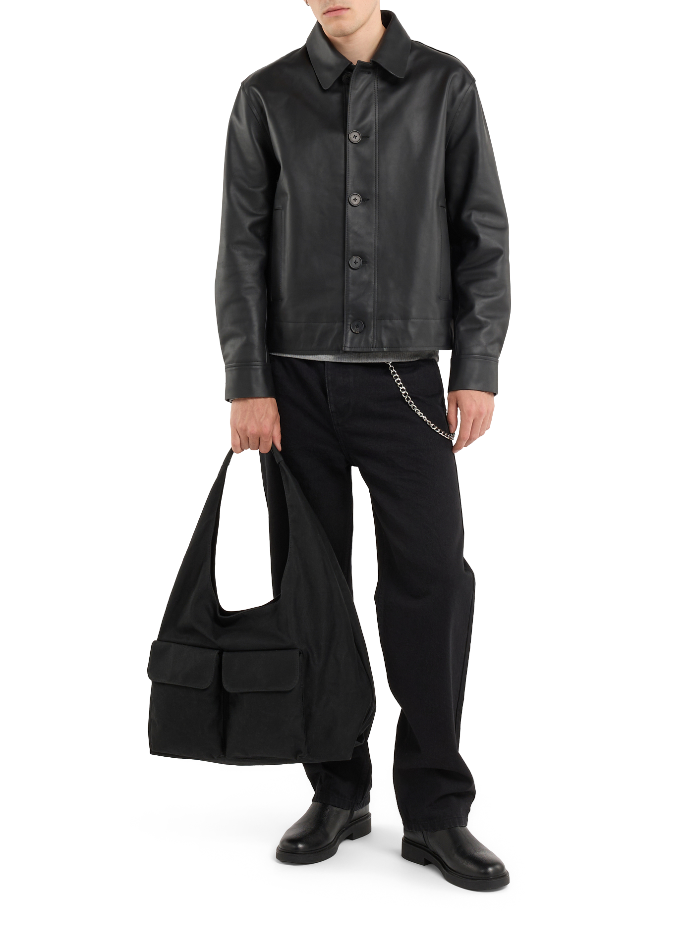 Cotton tote bag with exterior pockets | Black SAISON 1865 Men