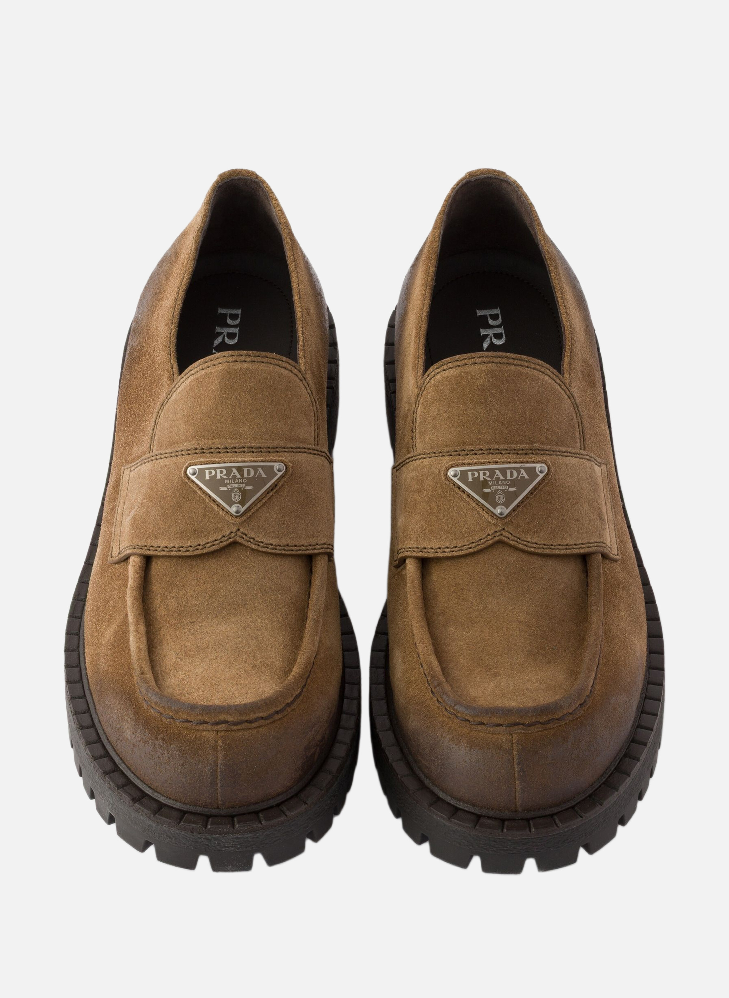 Mocassins en veau velours vieilli PRADA Marron