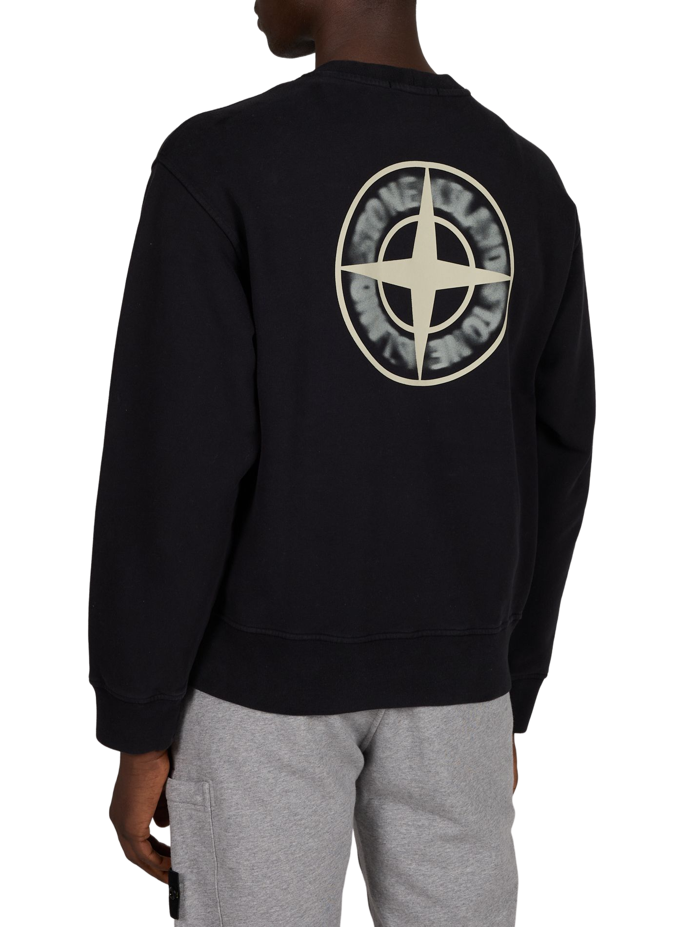 Straight round neck sweatshirt with screen print in cotton. STONE ISLAND Black