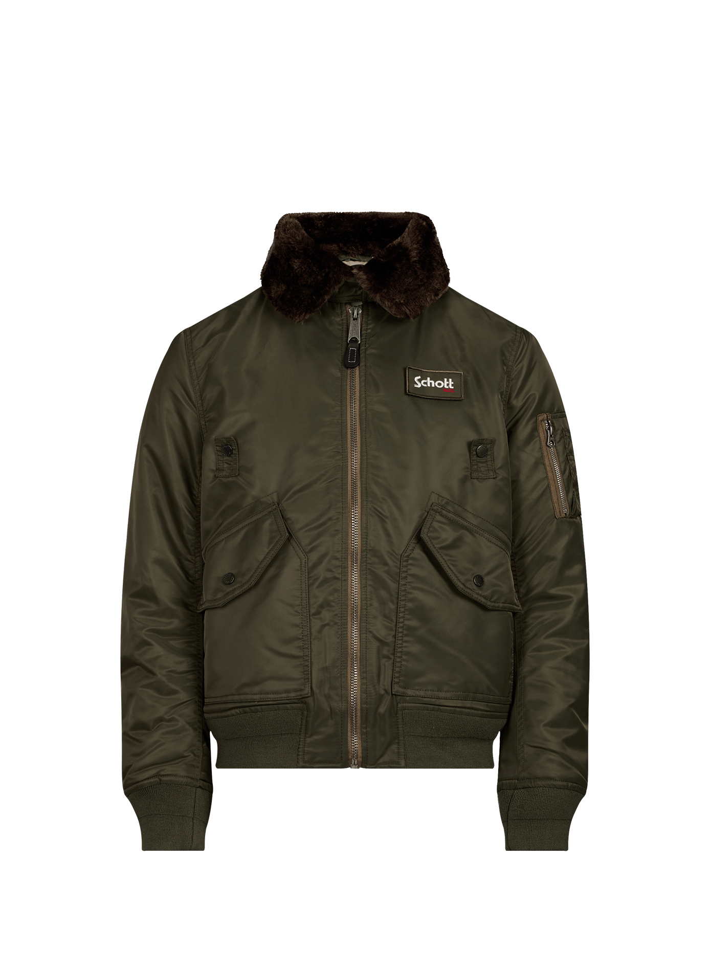 Gerader Unifarben Bomber mit Logo SCHOTT Khaki