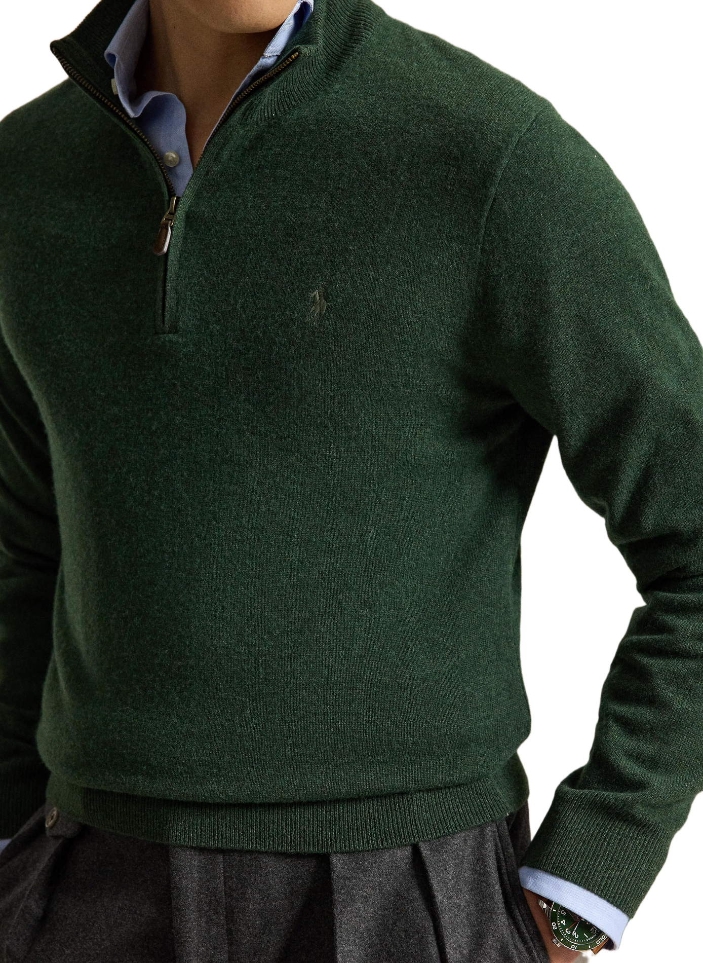 Pull col zippé en laine POLO RALPH LAUREN Vert