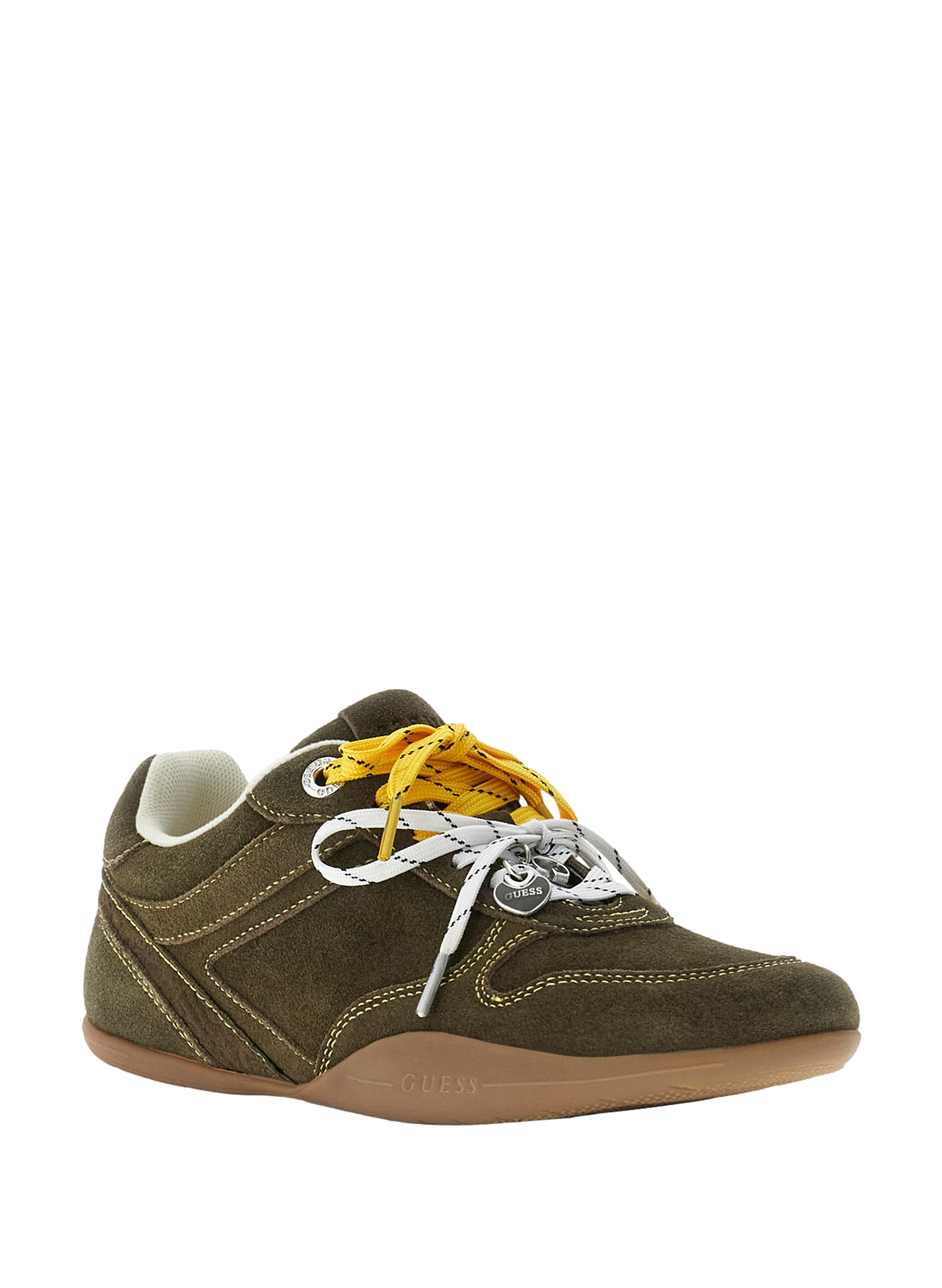 Zweifarbige Low-Top-Sneaker mit Schnürung aus Materialmix mit Leder GUESS Khaki