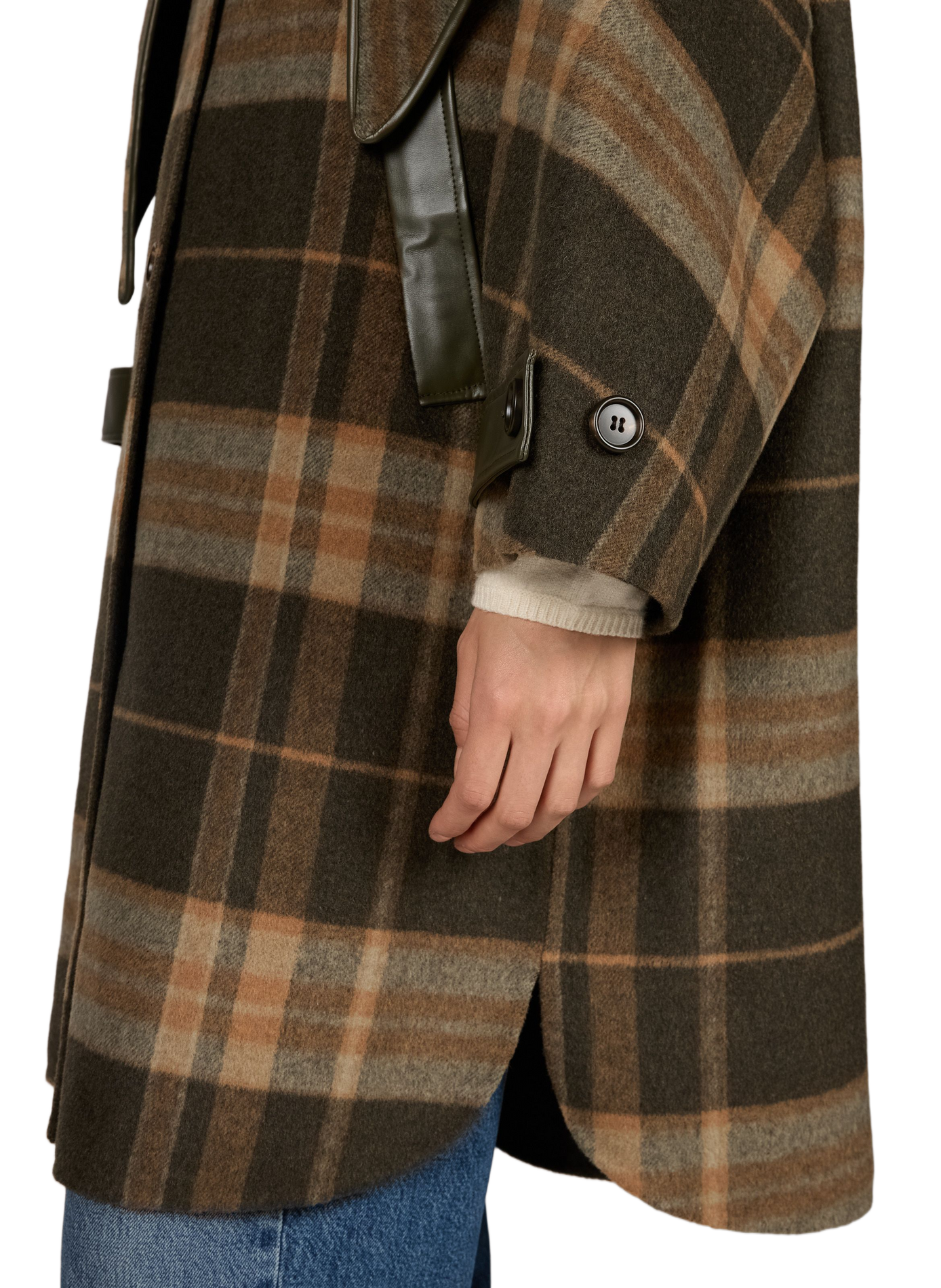 Karierter Mantel mit Schal aus Wollmischung BERENICE Khaki