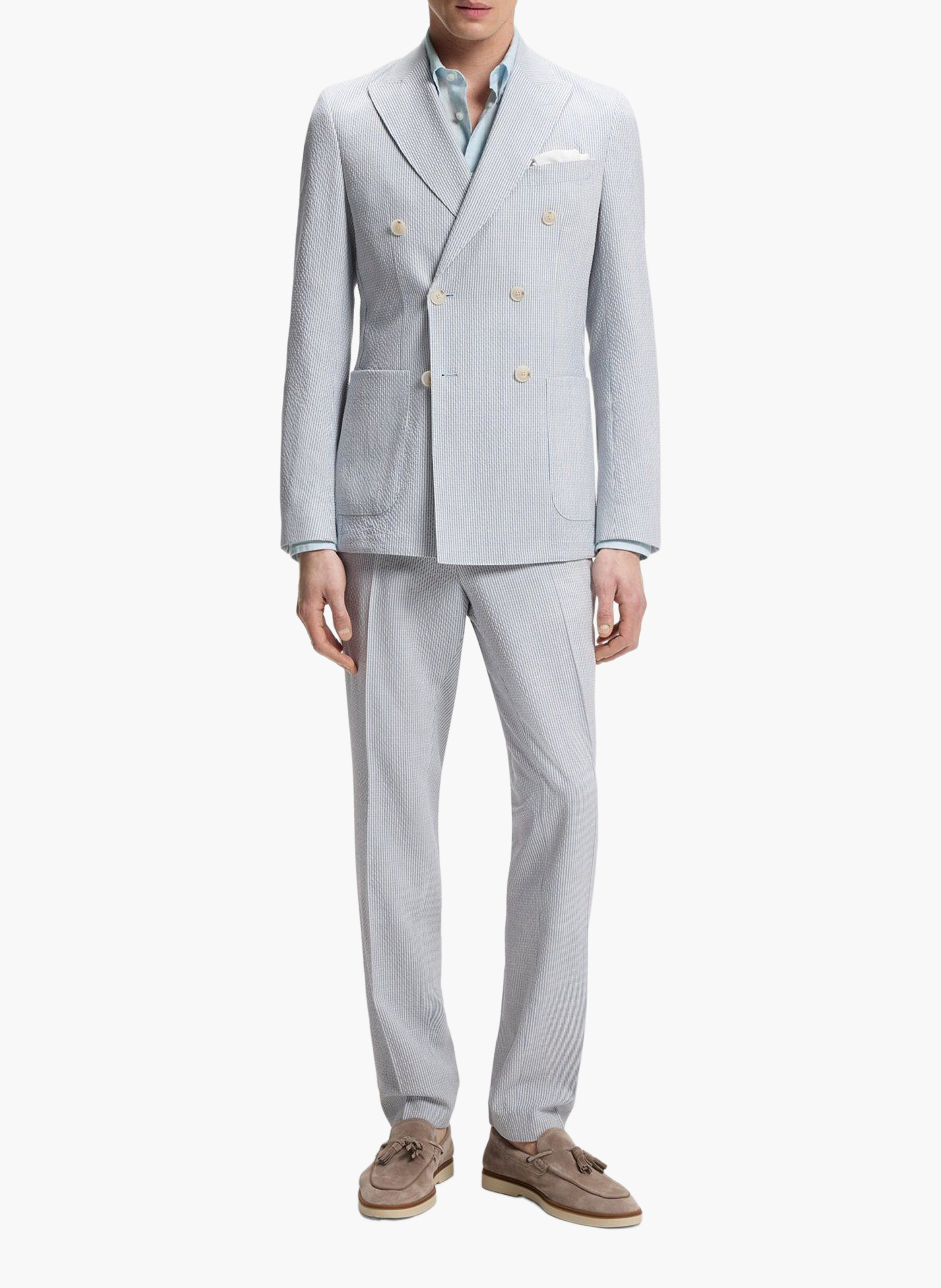 Chemise en lin col classique BOSS Bleu