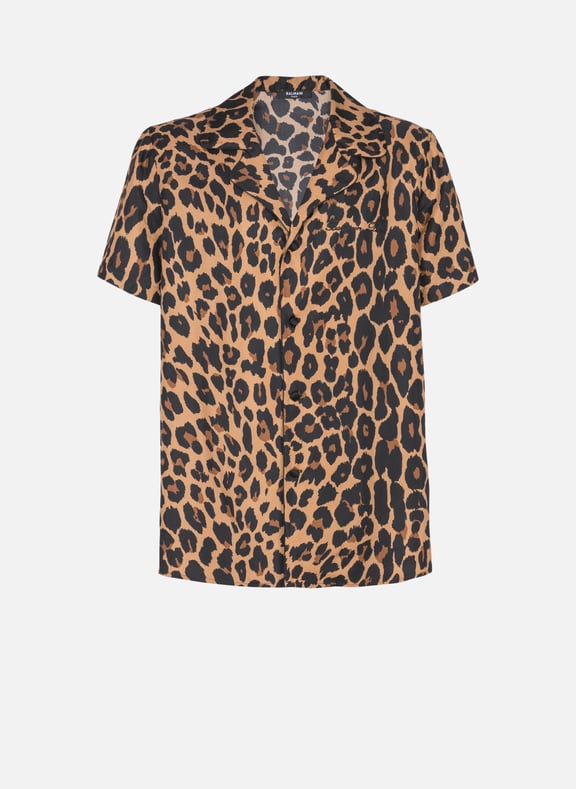 Chemise pyjama en soie imprimée léopard Marron by BALMAIN BALMAIN Chemise pyjama en soie imprimée léopard Marron