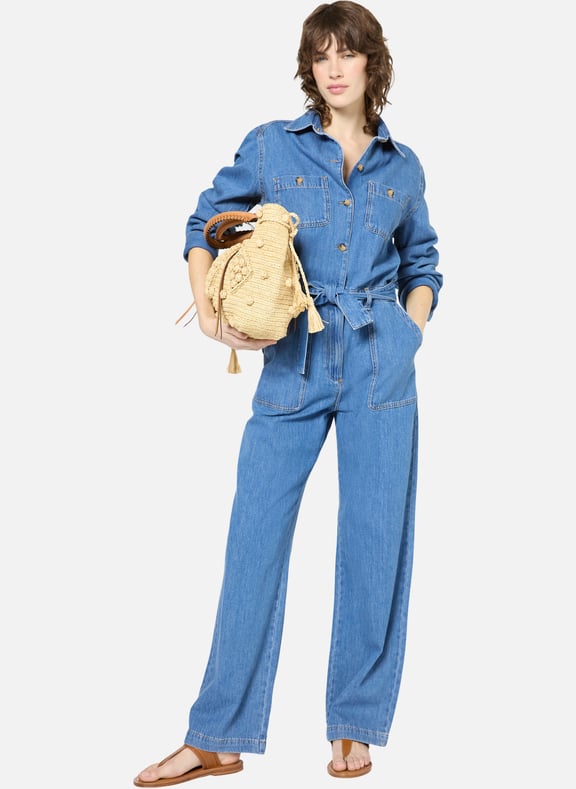 Combinaison en jean à col chemise - flore Bleu by GERARD DAREL GERARD DAREL Combinaison en jean à col chemise - flore Bleu