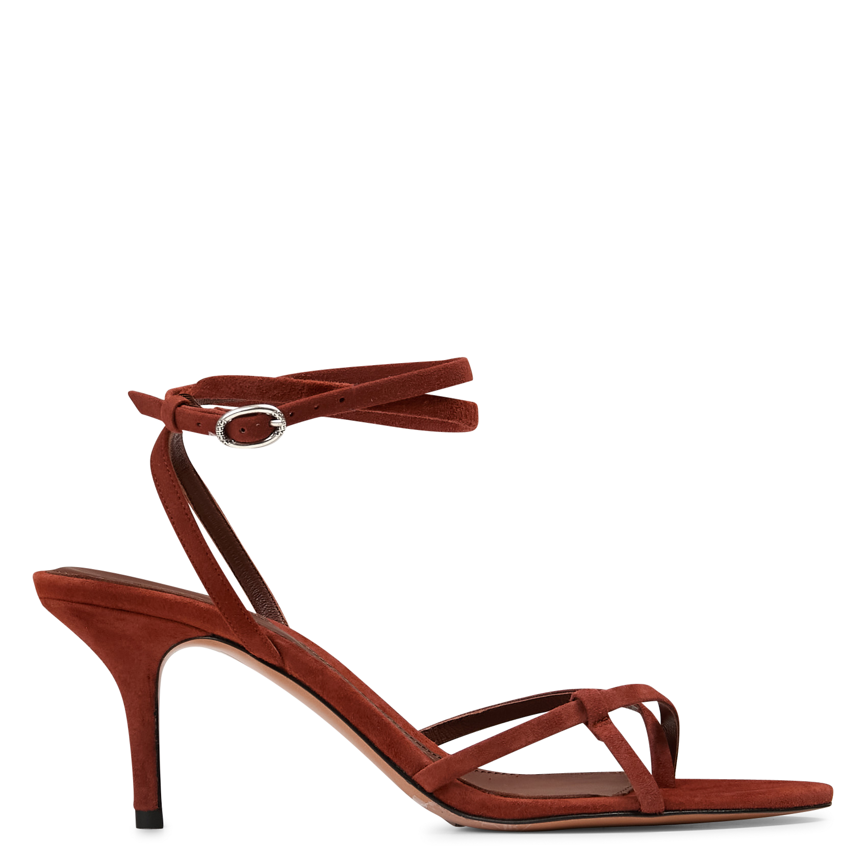 BA&SH Sandales à talon en cuir velours cera Marron