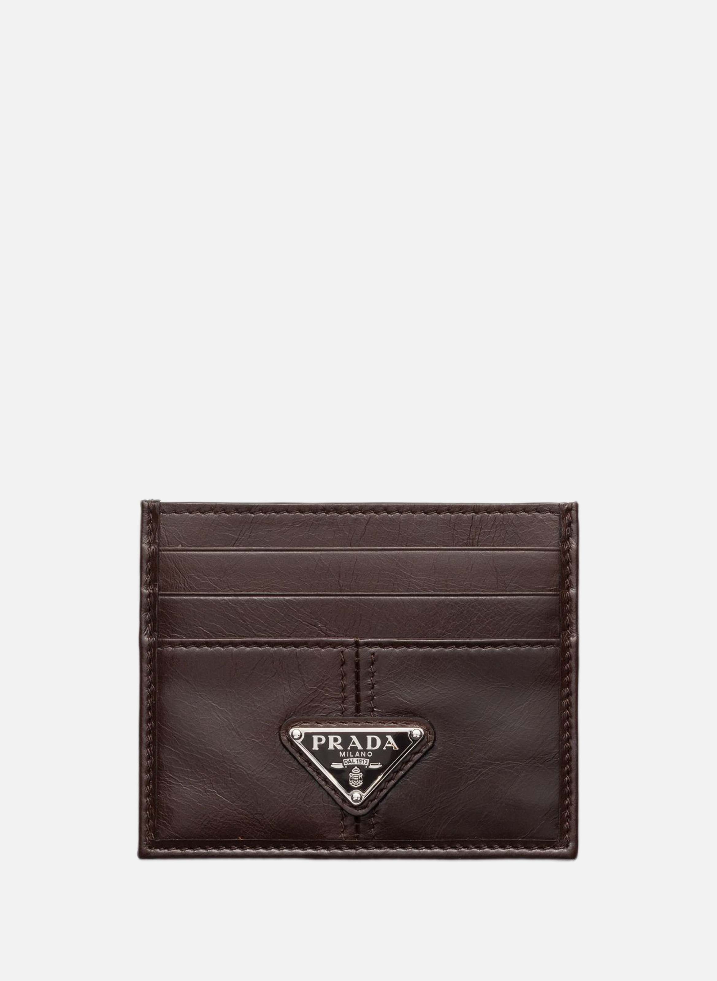 Porte-cartes en cuir PRADA Marron