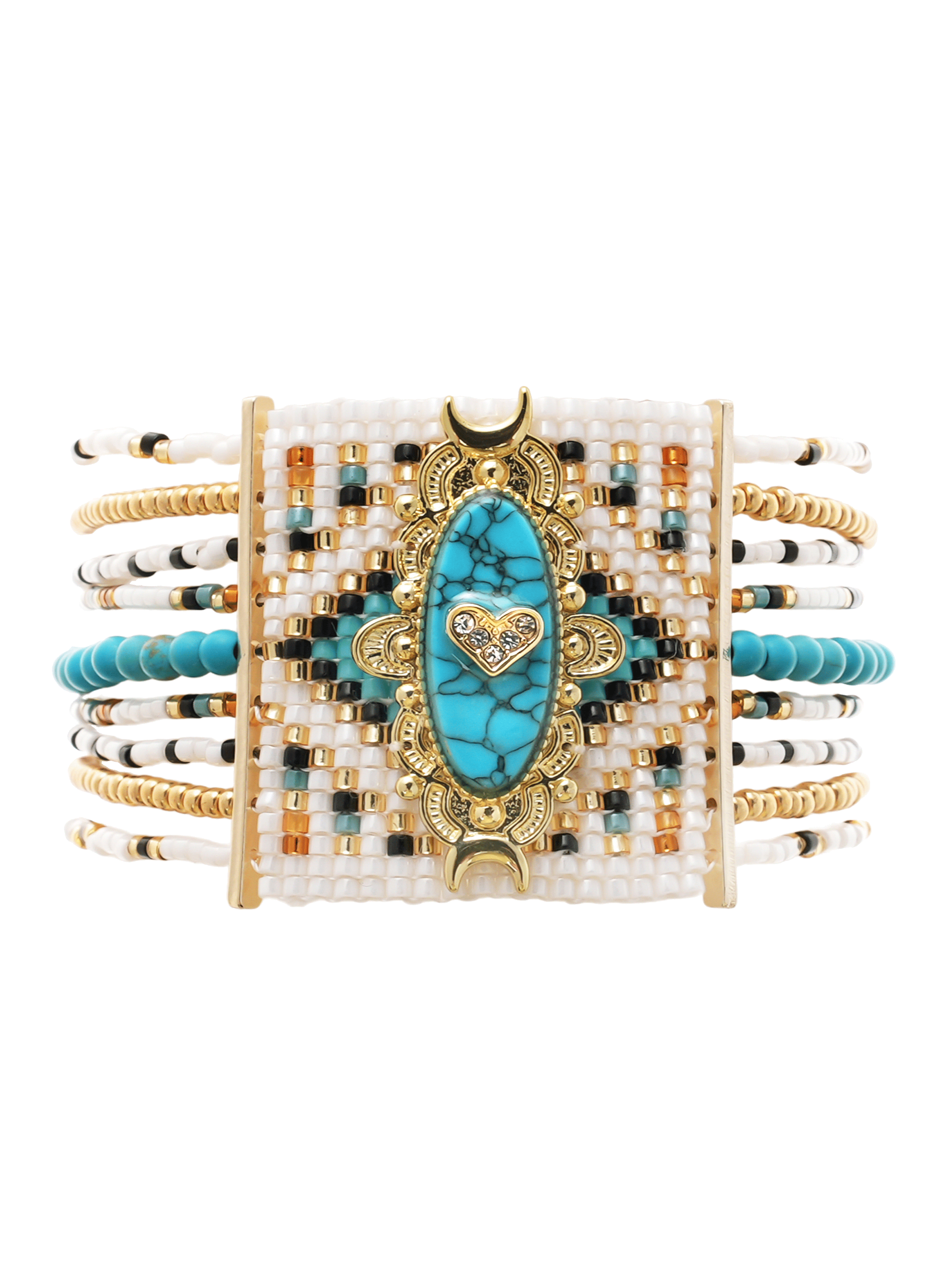 Bracelet perles régalbles avec cabochon central cœur KALUMEY HIPANEMA Bleu