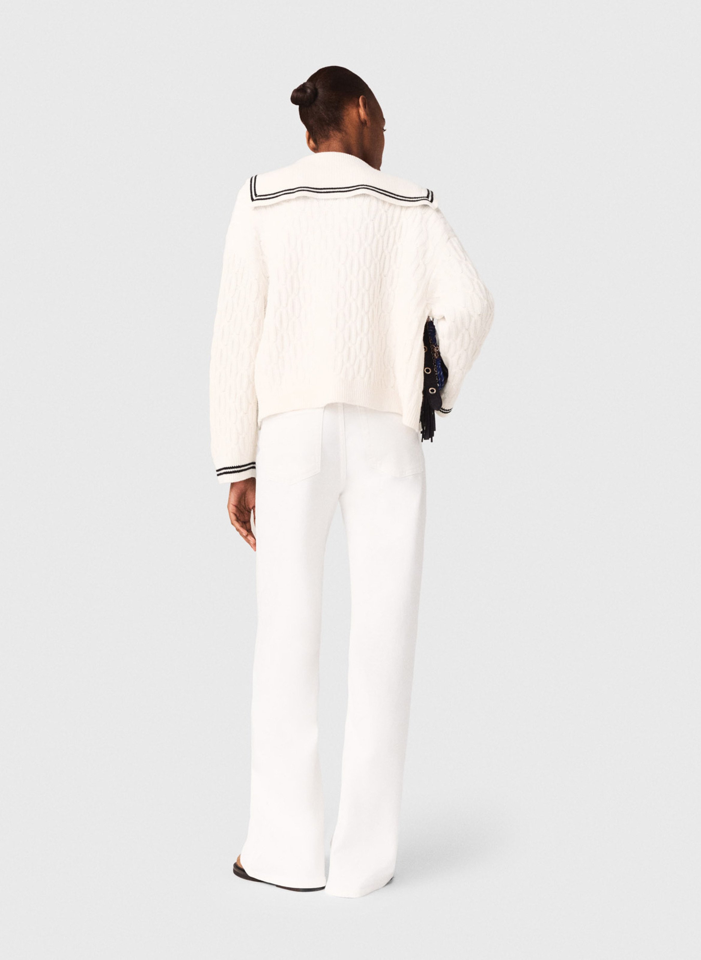 Gilet droit col rabattu en laine tricotée MAJE Beige