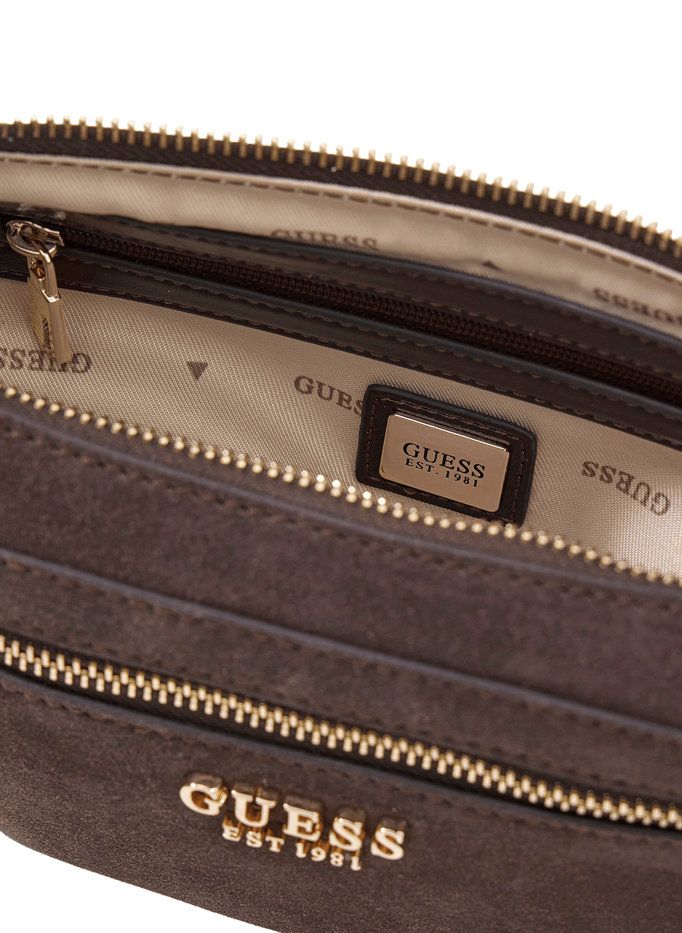 Marsha cowhide leather mini crossbody bag GUESS Brown