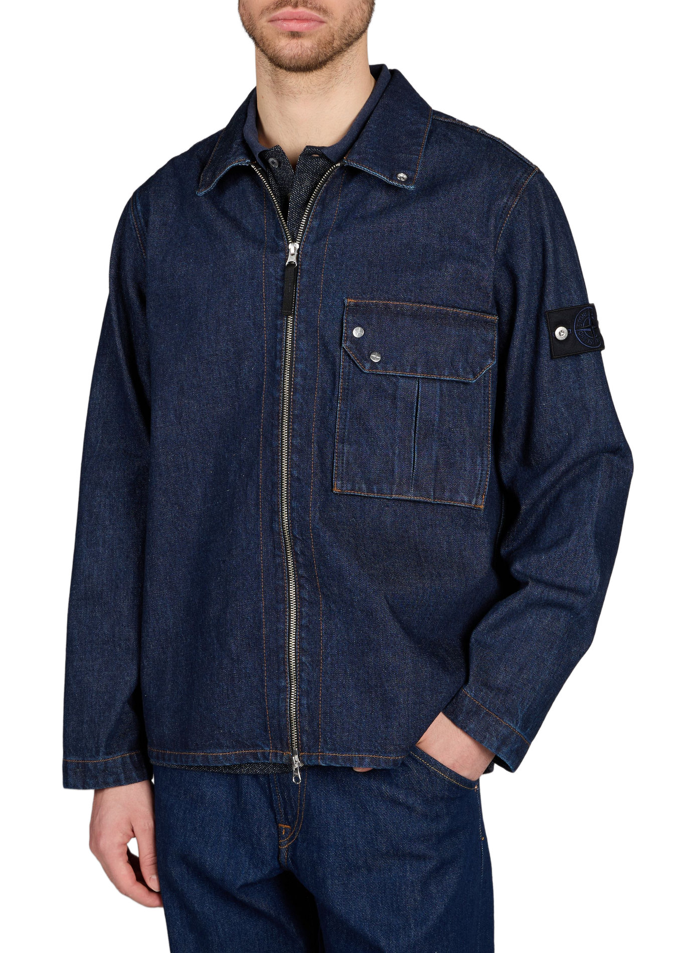 Denim cotton overshirt STONE ISLAND Blue