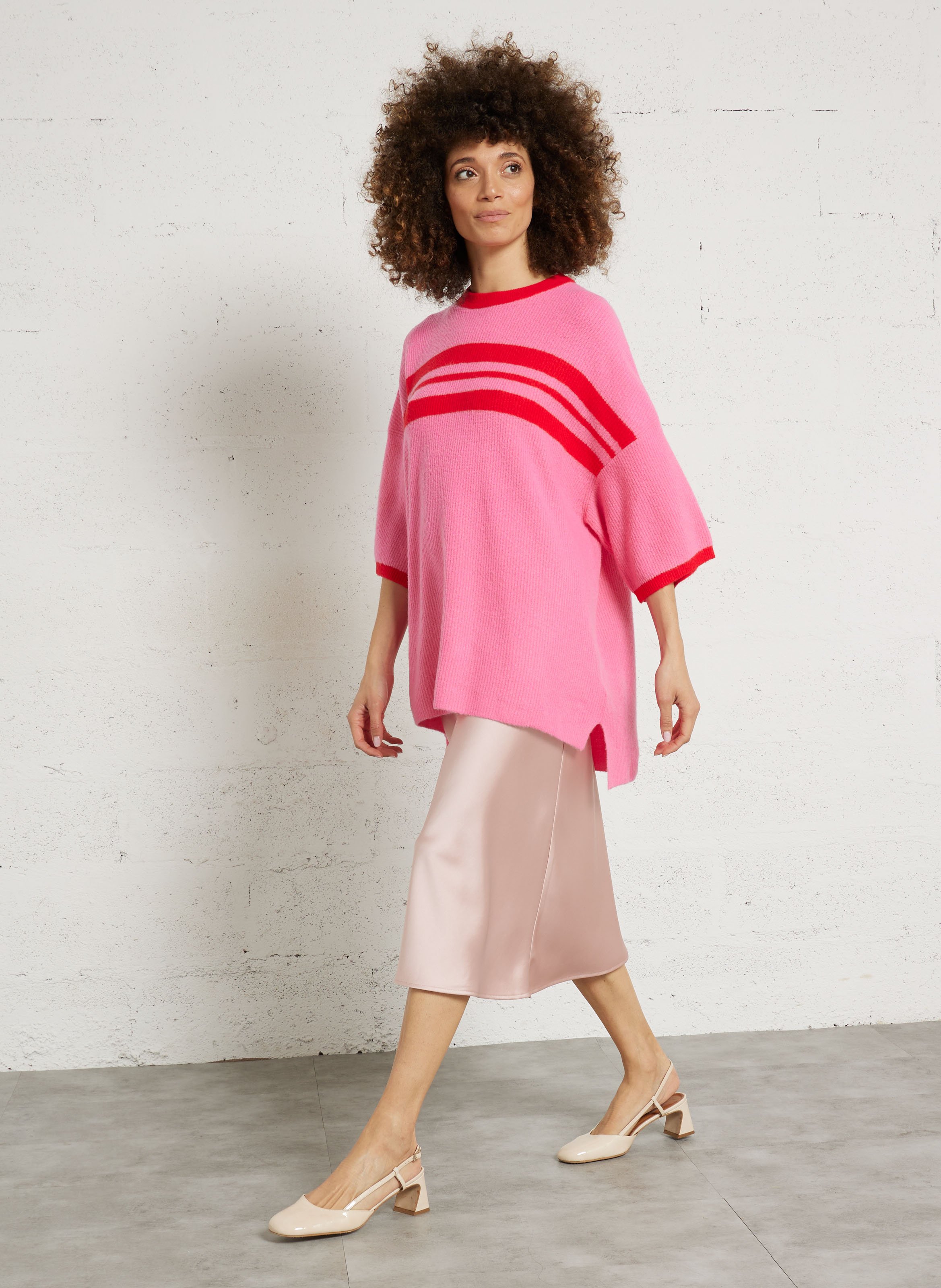 Pull ample col rond à rayures damsville AMERICAN VINTAGE Rose