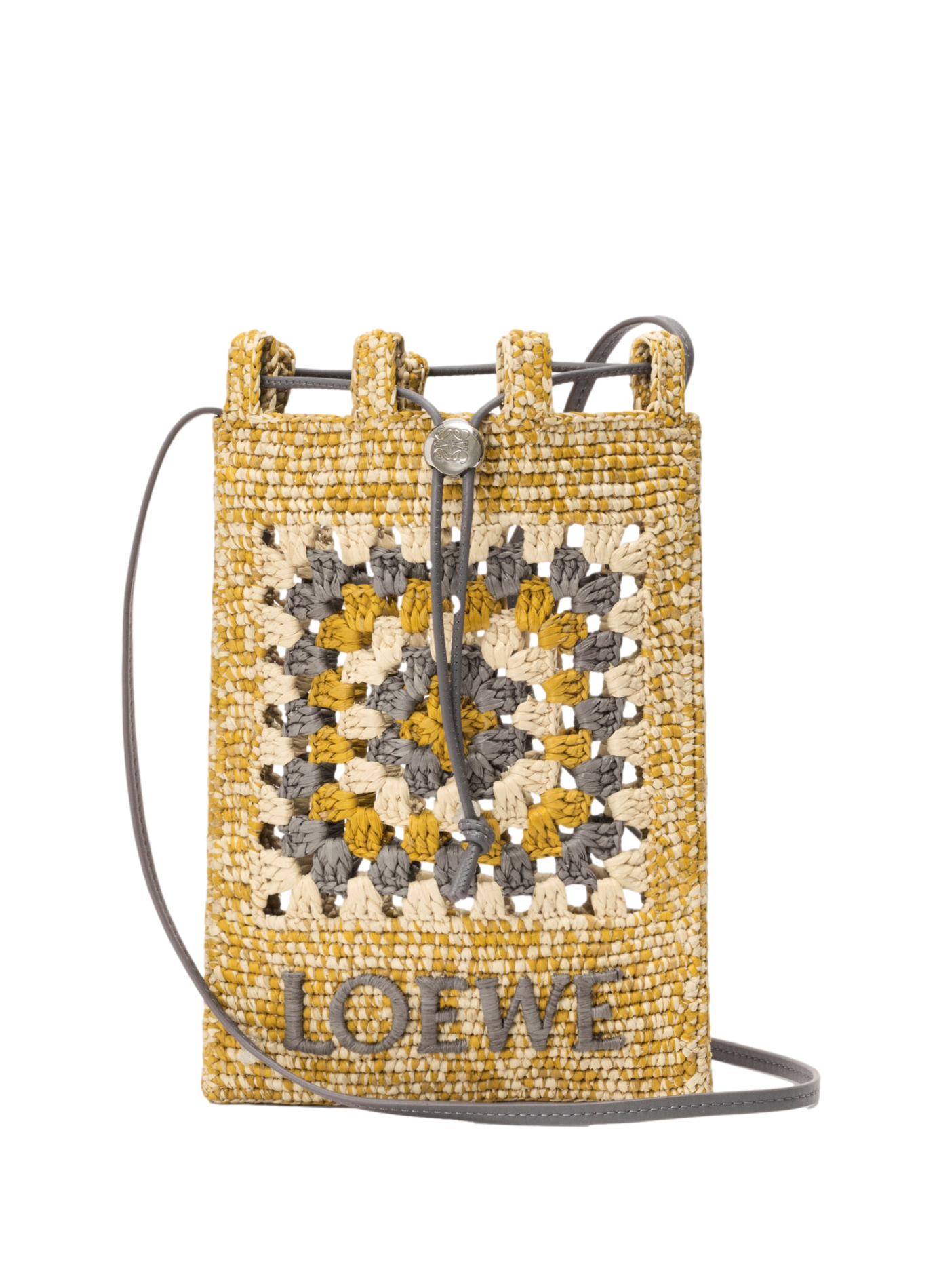 Classic calfskin and raffia drawstring pocket LOEWE Yellow