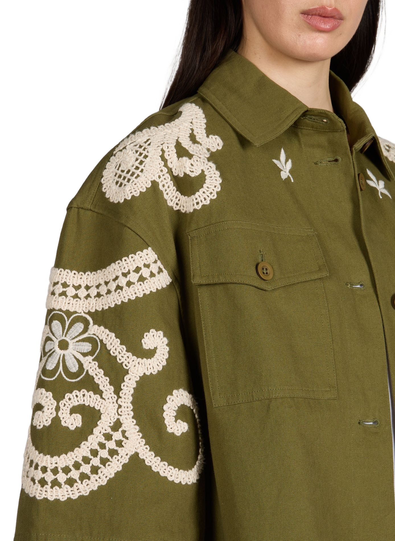 Embroidered cotton jacket MAX MARA WEEK END Khaki