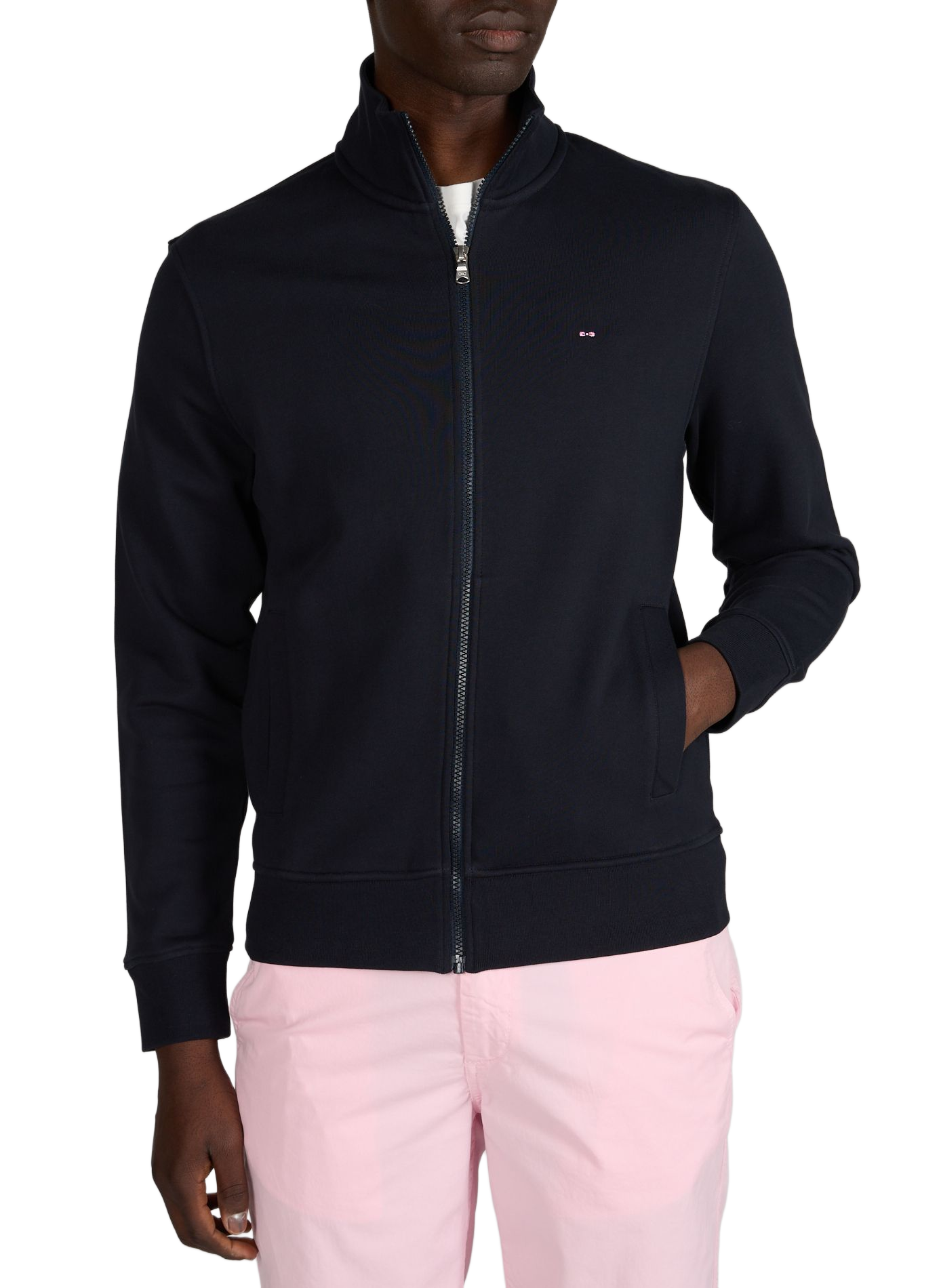 Veste droite col montant brodée en coton EDEN PARK Bleu