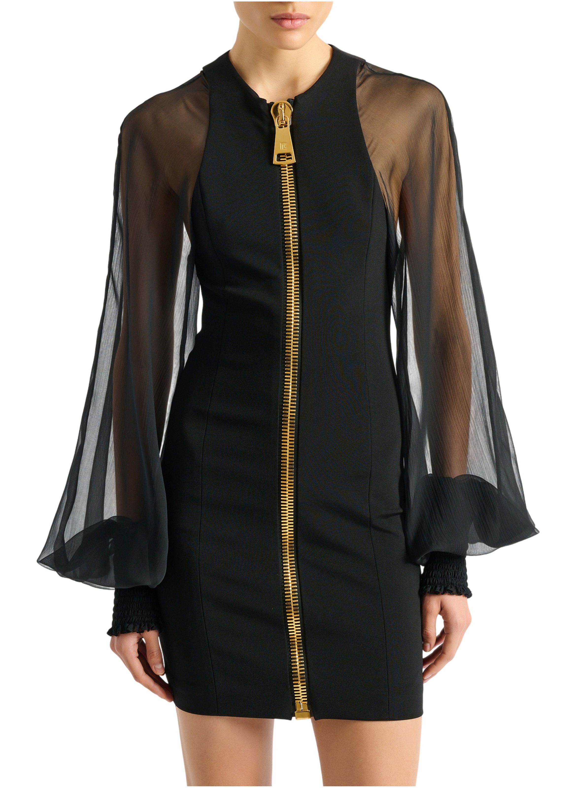 Robe courte en jersey et mousseline BALMAIN Noir