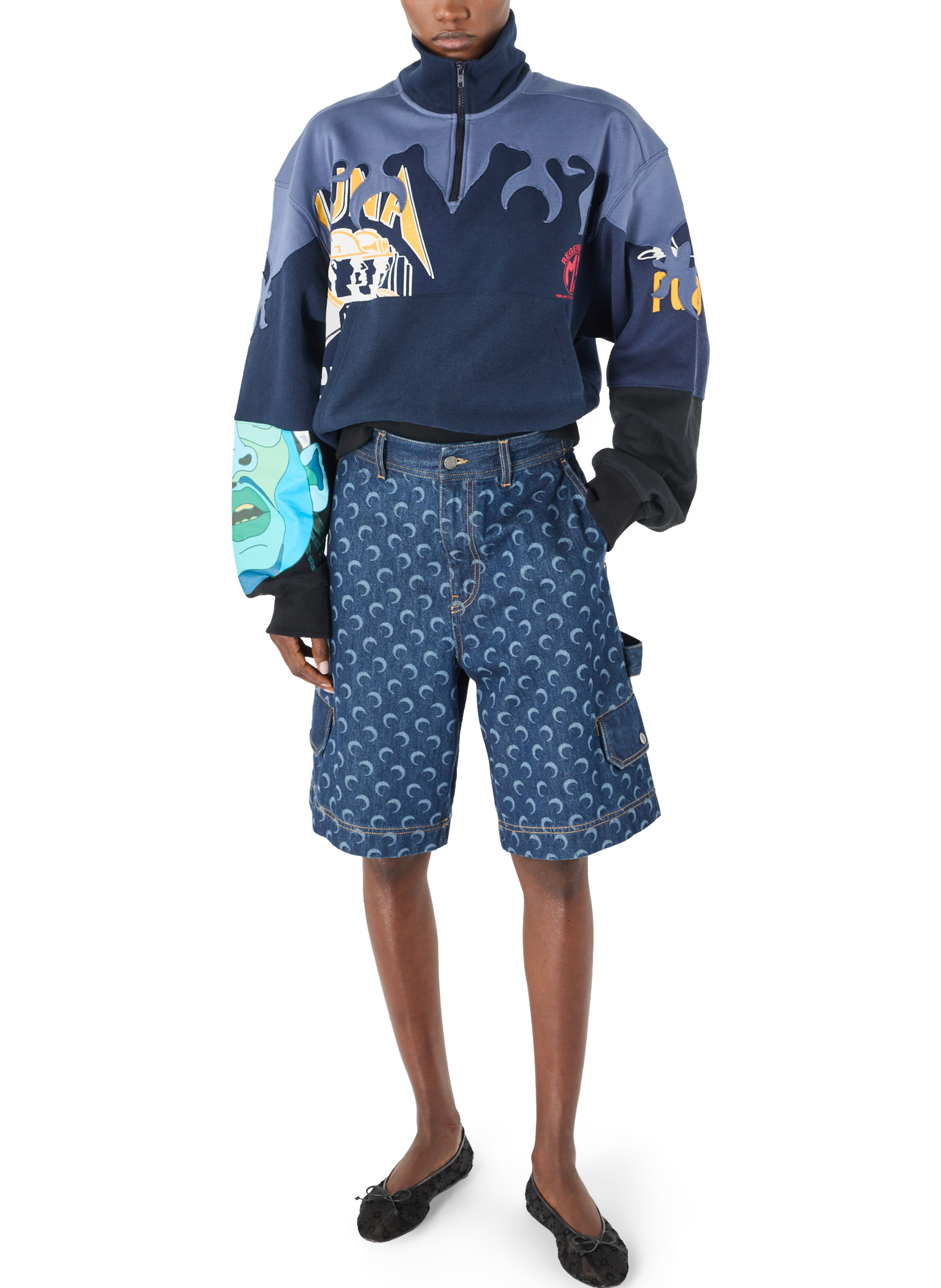 Bermuda en denim bleu nuit à poches unisexe MARINE SERRE Blauw