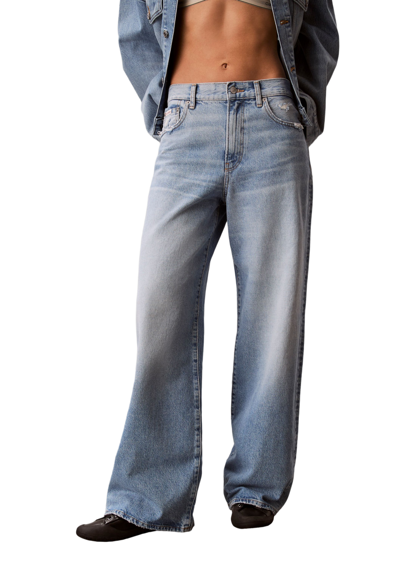 Wide-leg high-waisted cotton jeans CALVIN KLEIN Blue