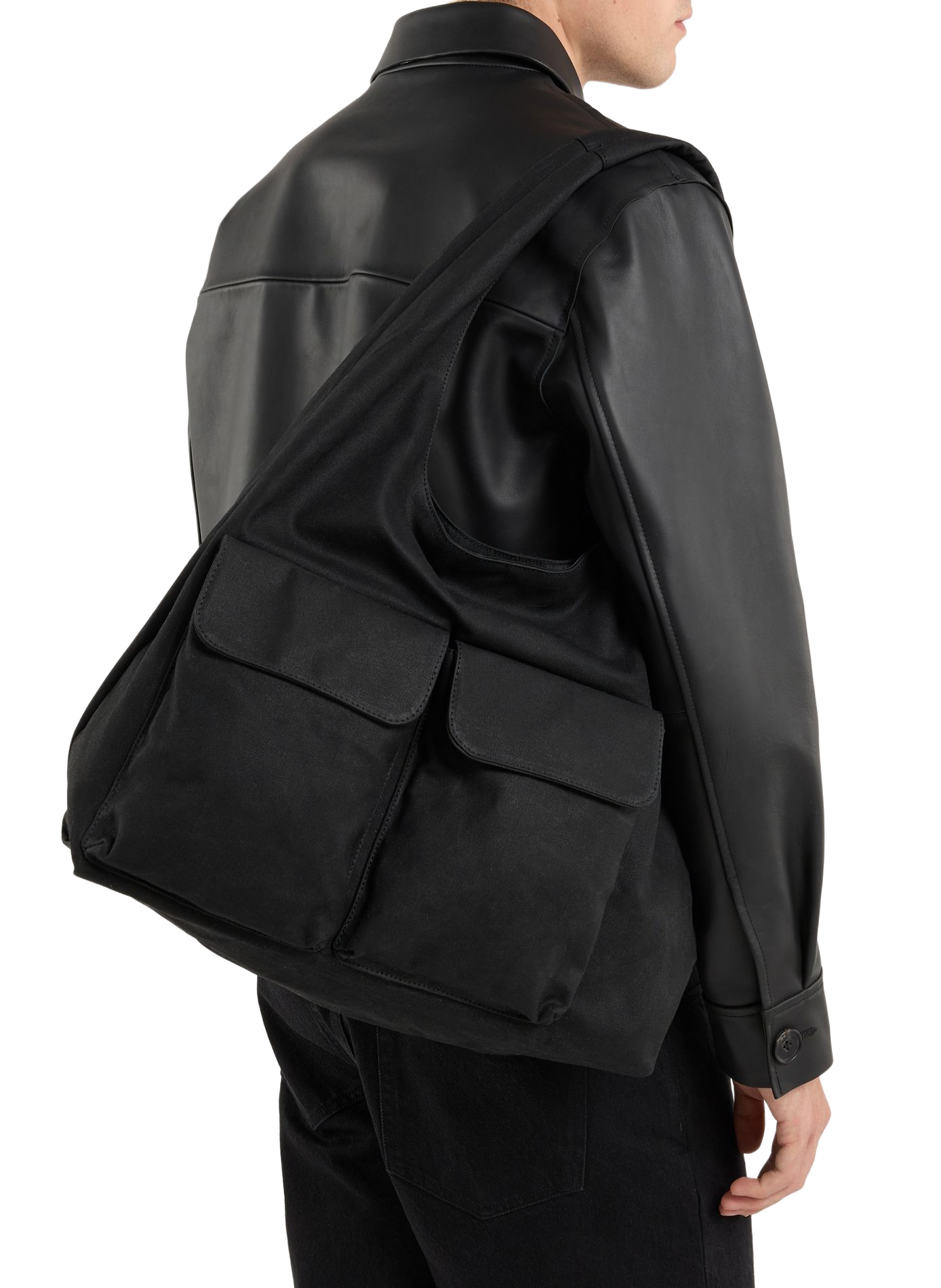 Cotton tote bag with exterior pockets | Black SAISON 1865 Men