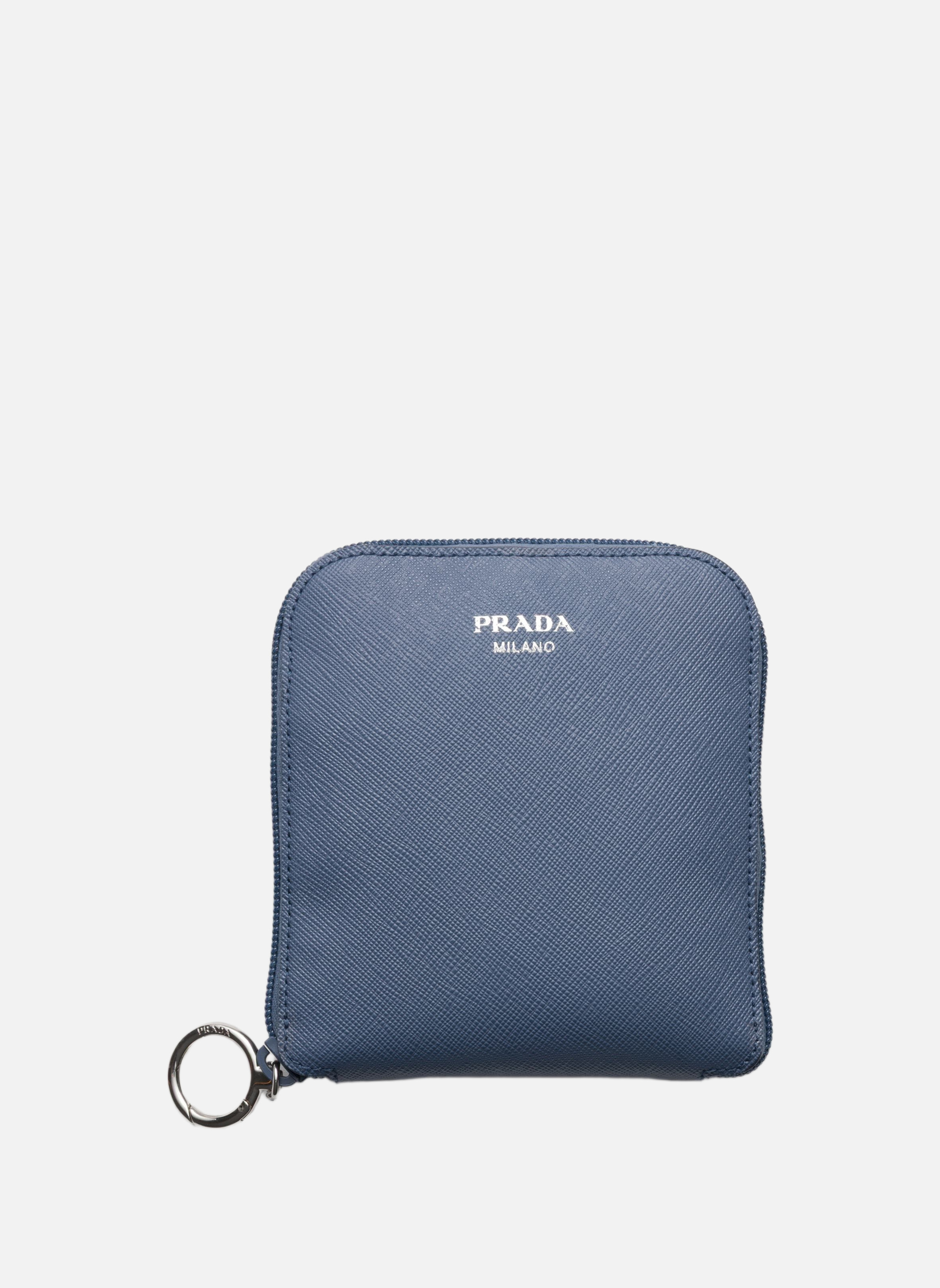 Pendentif en cuir saffiano avec sac cabas en re-ny PRADA Bleu