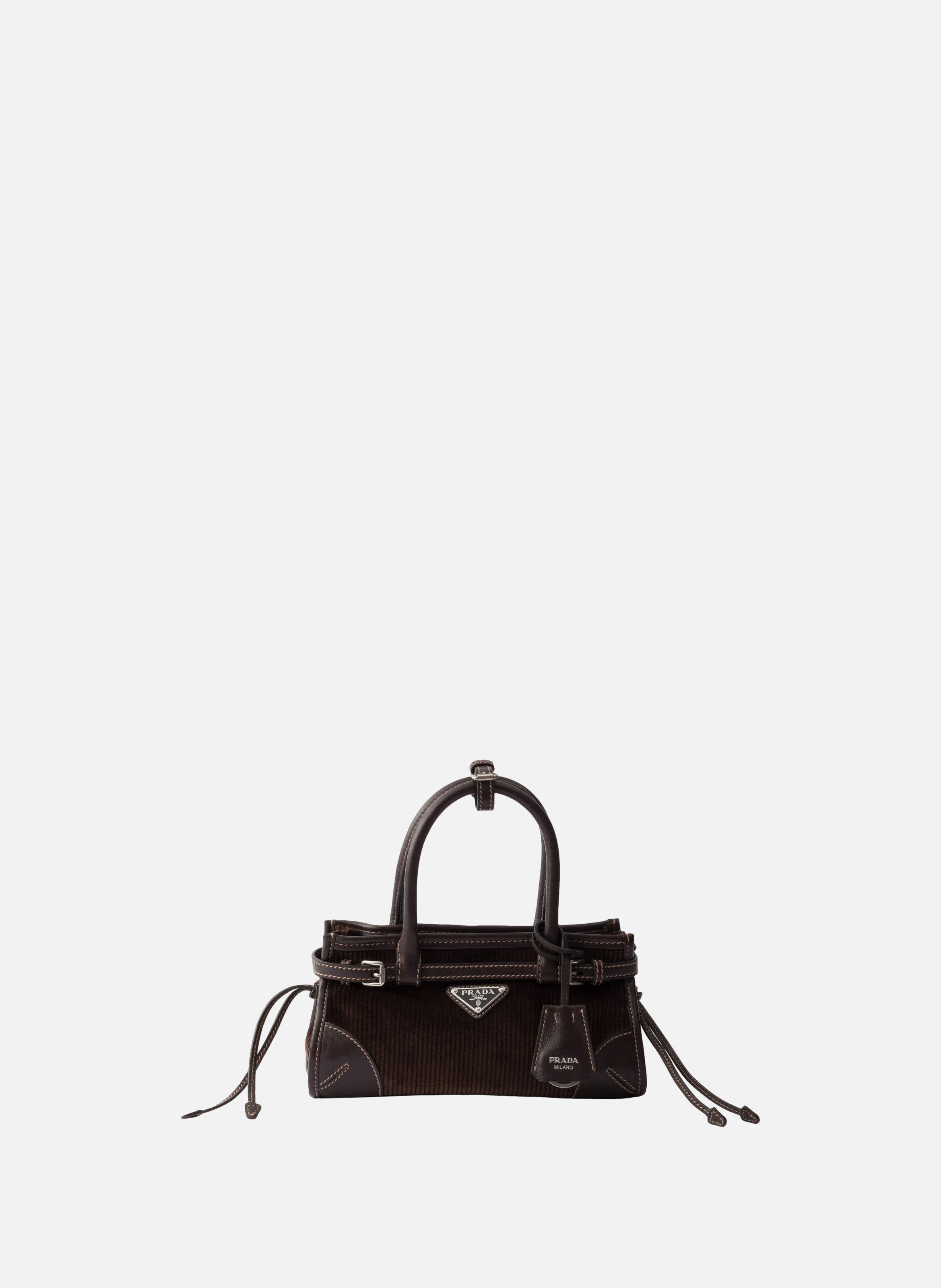Petit sac prada bonnie velours côtelé et cuir PRADA Marron
